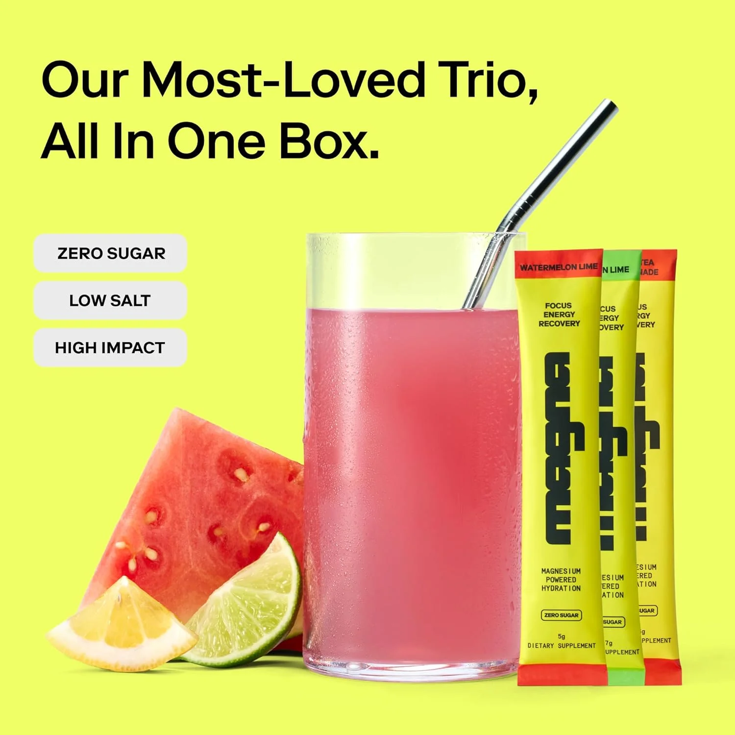 پودر مخلوط نوشیدنی الکترولیت MAGNA برای هیدراتاسیون، انرژی و پشتیبانی از تمرکز با منیزیم ال ترئونات، سدیم، پتاسیم، ویتامین D، B6 و B12، بدون شکر، بسته متنوع، 28 سروینگ