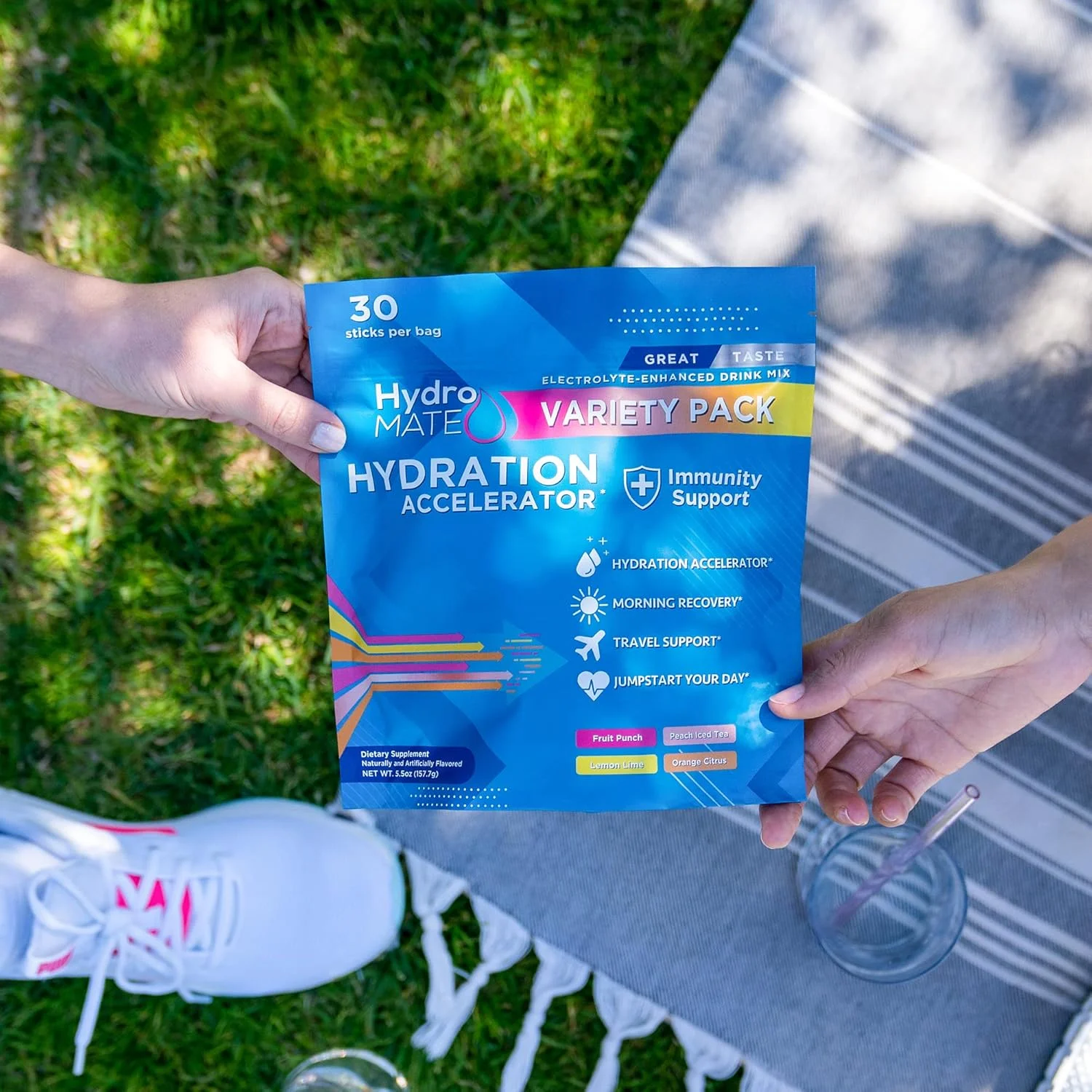 پودر الکترولیت HydroMATE، بسته متنوع، کم شکر، 30 عدد پودر الکترولیت HydroMATE، بسته متنوع، کم شکر، 30 عدد