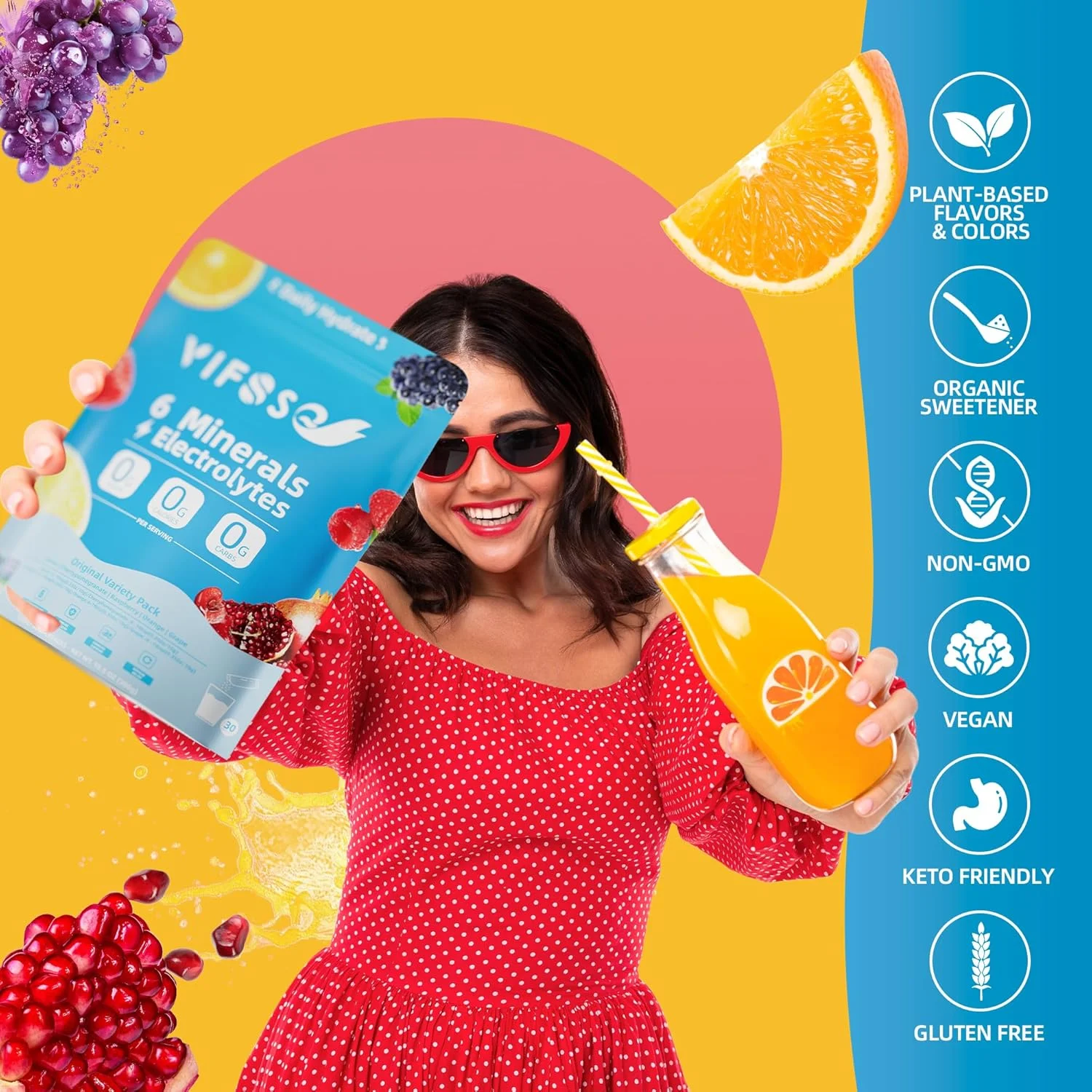 پودر مخلوط نوشیدنی الکترولیت - آبرسانی سریع با 6 ماده معدنی و الکترولیت، 30 عدد، بسته های متنوع بدون شکر لیمو، تمشک، انار گیلاس، پرتقال، انگور، برای تمرین و بازیابی انرژی پودر مخلوط نوشیدنی الکترولیت - آبرسانی سریع با 6 ماده معدنی و الکترولیت، 30 عدد، بسته های متنوع بدون شکر لیمو، تمشک، انار گیلاس، پرتقال، انگور، برای تمرین و بازیابی انرژی