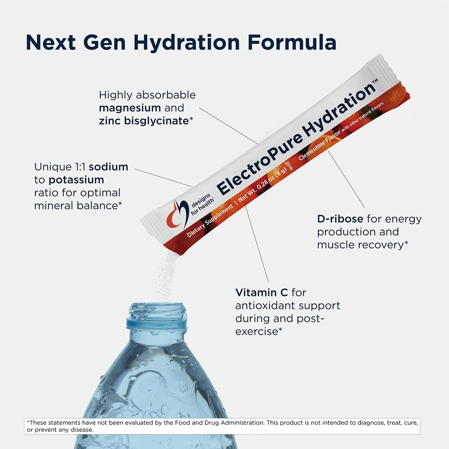 پودر الکترولیت طعم کلمانتین Designs for Health ElectroPure Hydration - حاوی ویتامین C، منیزیم، زینک و پتاسیم - شیرین شده با استویا و میوه راهب (14 ساشه) پودر الکترولیت طعم کلمانتین Designs for Health ElectroPure Hydration - حاوی ویتامین C، منیزیم، زینک و پتاسیم - شیرین شده با استویا و میوه راهب (14 ساشه)