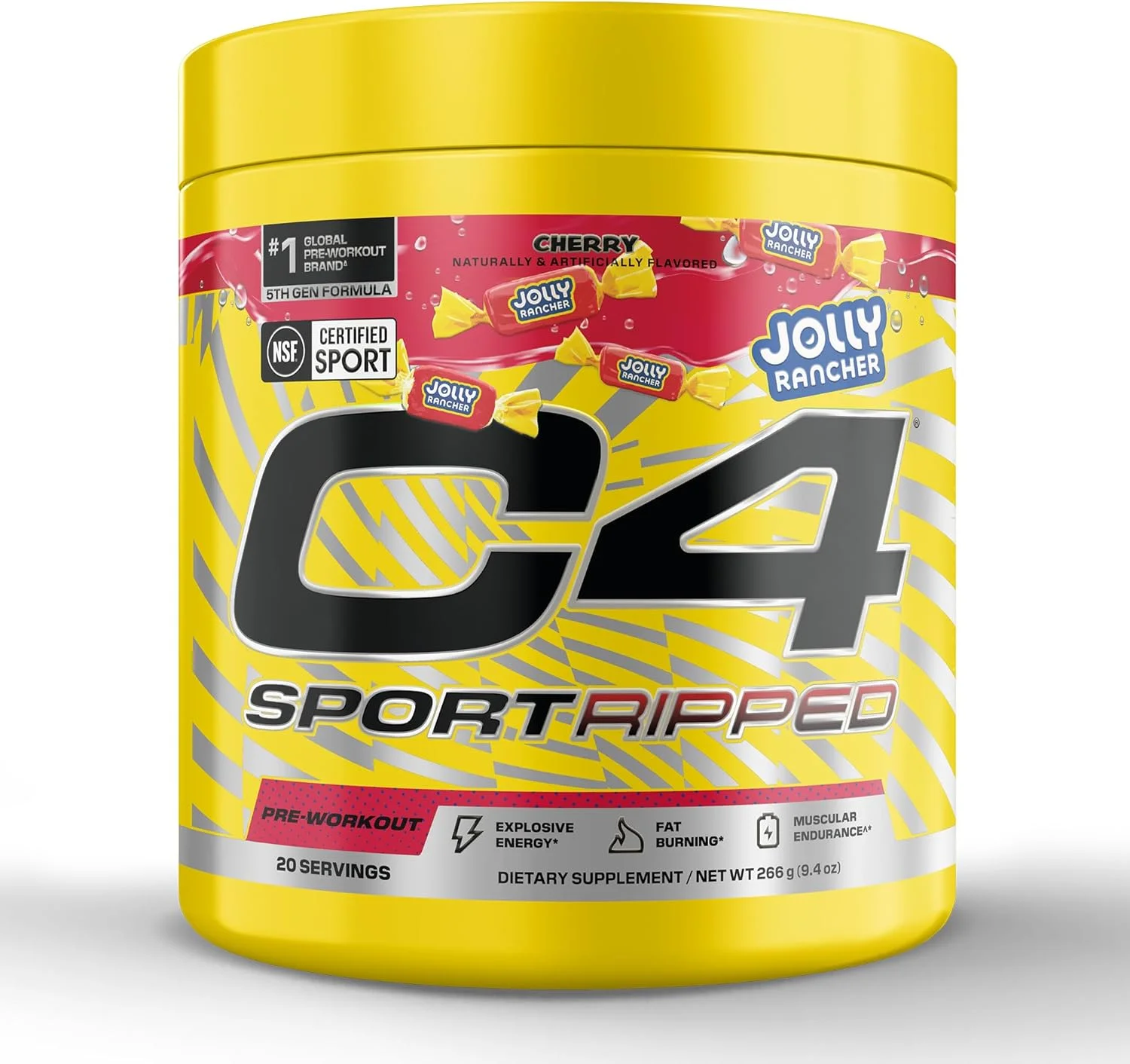 پودر مکمل ورزشی قبل از تمرین Cellucor C4 Sport Ripped - طعم گیلاس جولی رنچر - دارای گواهی NSF برای ورزش - آبرسانی عالی - 200 میلی گرم کافئین + کراتین + بتا آلانین - الکترولیت ها و انرژی - 20 سروینگ