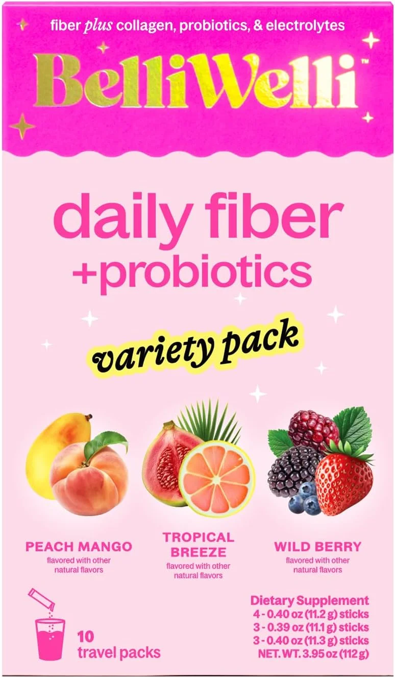 مکمل فیبر Belli Welli، پودر فیبر پروبیوتیک بسته مسافرتی برای زنان با کلاژن و الکترولیت برای سلامت روزانه روده و رفع نفخ، بسته متنوع، 10 بسته مکمل فیبر Belli Welli، پودر فیبر پروبیوتیک بسته مسافرتی برای زنان با کلاژن و الکترولیت برای سلامت روزانه روده و رفع نفخ، بسته متنوع، 10 بسته