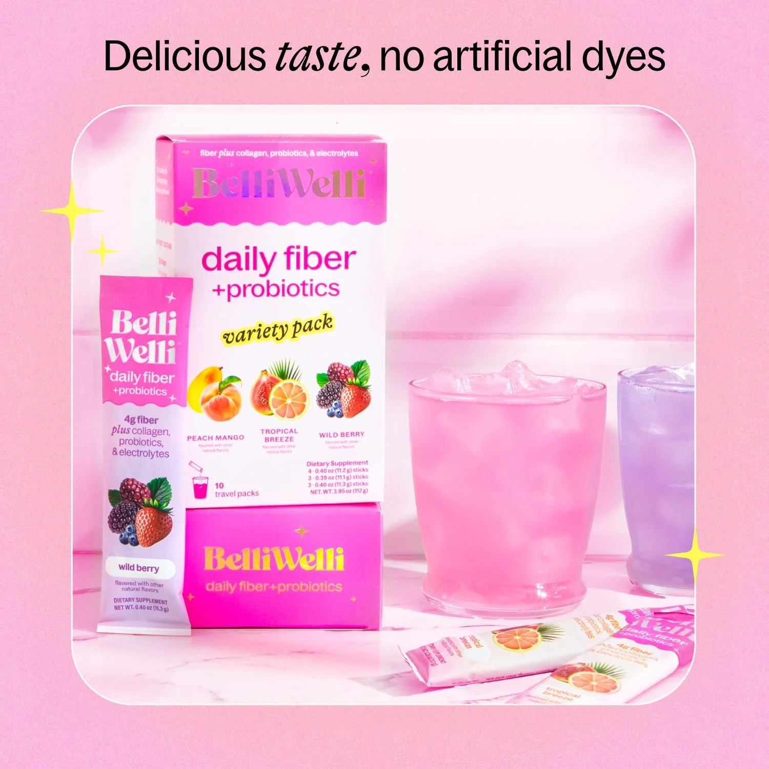 مکمل فیبر Belli Welli، پودر فیبر پروبیوتیک بسته مسافرتی برای زنان با کلاژن و الکترولیت برای سلامت روزانه روده و رفع نفخ، بسته متنوع، 10 بسته مکمل فیبر Belli Welli، پودر فیبر پروبیوتیک بسته مسافرتی برای زنان با کلاژن و الکترولیت برای سلامت روزانه روده و رفع نفخ، بسته متنوع، 10 بسته