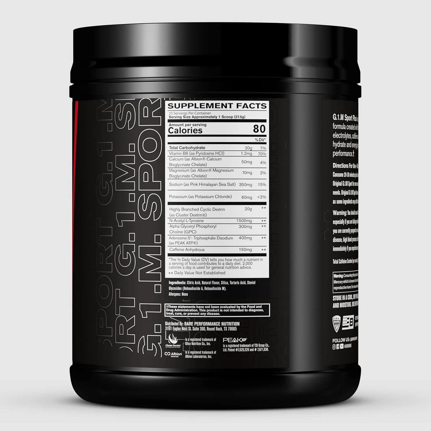 مکمل ورزشی پیش از تمرین استقامت BARE PERFORMANCE NUTRITION G.1.M Sport+ - لیمو ترش | 25 سروینگ | 20 گرم کربوهیدرات، 350 میلی گرم سدیم، 150 میلی گرم کافئین | الکترولیت ها، نوتروپیک ها و کلاستر دکسترین® برای انرژی و تمرکز مکمل ورزشی پیش از تمرین استقامت BARE PERFORMANCE NUTRITION G.1.M Sport+ - لیمو ترش | 25 سروینگ | 20 گرم کربوهیدرات، 350 میلی گرم سدیم، 150 میلی گرم کافئین | الکترولیت ها، نوتروپیک ها و کلاستر دکسترین® برای انرژی و تمرکز