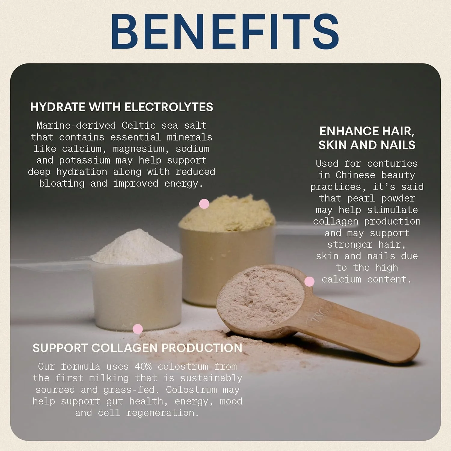 پودر آبرسان نمک زیبایی با کلستروم تغذیه شده با علف، الکترولیت ها و پودر مروارید برای حمایت از ایمنی و سلامت دستگاه گوارش - پشتیبانی از پوست هیدراته درخشان و موهای درخشان پودر آبرسان نمک زیبایی با کلستروم تغذیه شده با علف، الکترولیت ها و پودر مروارید برای حمایت از ایمنی و سلامت دستگاه گوارش - پشتیبانی از پوست هیدراته درخشان و موهای درخشان