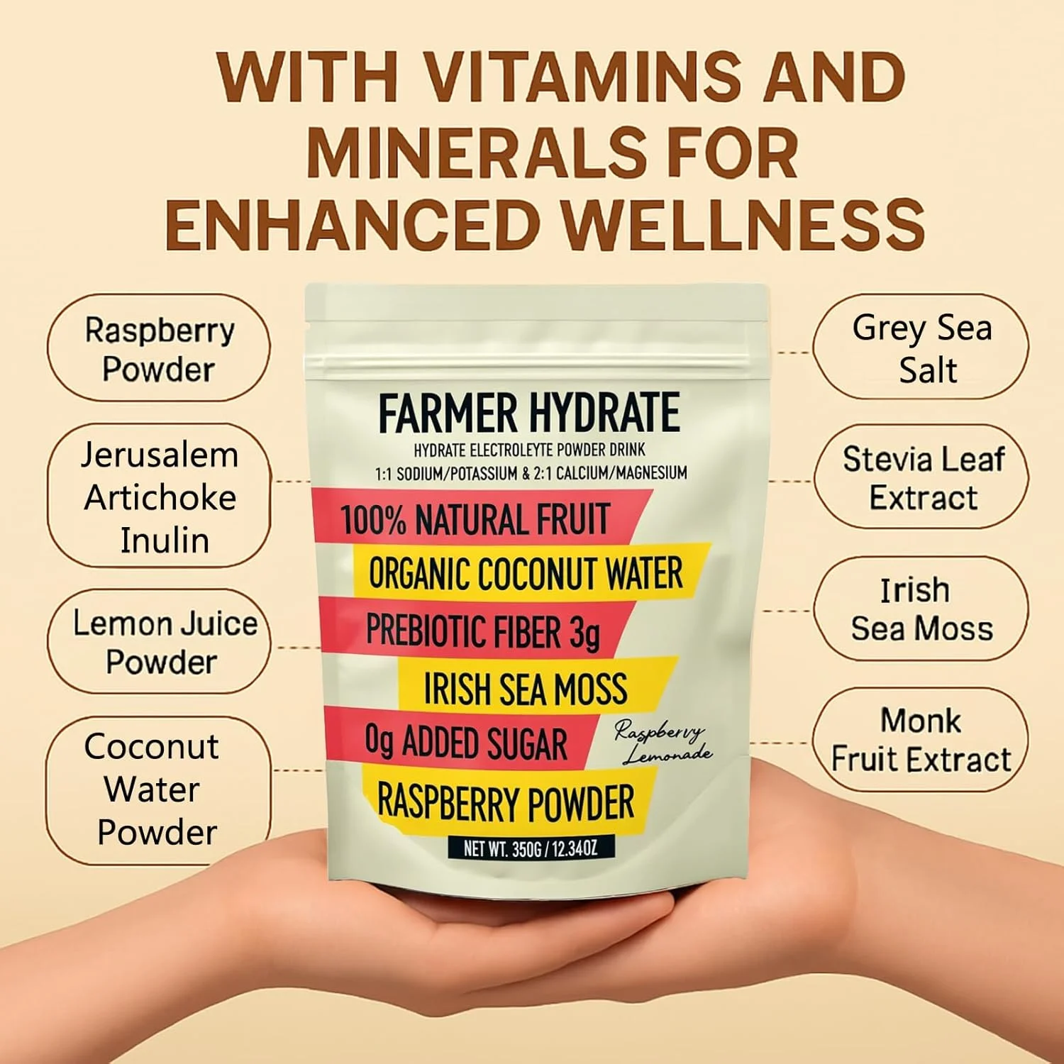 پودر الکترولیت آبرسان مزرعه بالرینا، حاوی 3 گرم فیبر پریبیوتیک، آب نارگیل و خزه دریایی ایرلندی، حفظ آب بدن، تامین مواد معدنی کمیاب، طعم تمشک لیموناد، بدون شکر افزوده، 25 سروینگ پودر الکترولیت آبرسان مزرعه بالرینا، حاوی 3 گرم فیبر پریبیوتیک، آب نارگیل و خزه دریایی ایرلندی، حفظ آب بدن، تامین مواد معدنی کمیاب، طعم تمشک لیموناد، بدون شکر افزوده، 25 سروینگ