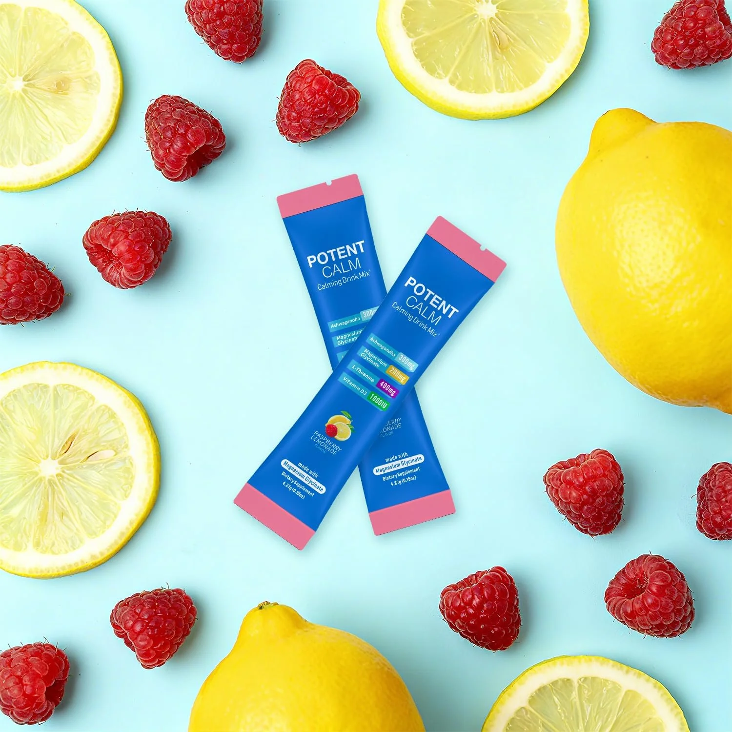 نوشیدنی سوپر کورتیزول PotentCalm، پودر گلیسینات منیزیم، ال-تیانین، آشواگاندا، ویتامین D، بدون شکر، الکترولیت های تمشک لیموناد - 30 سروینگ