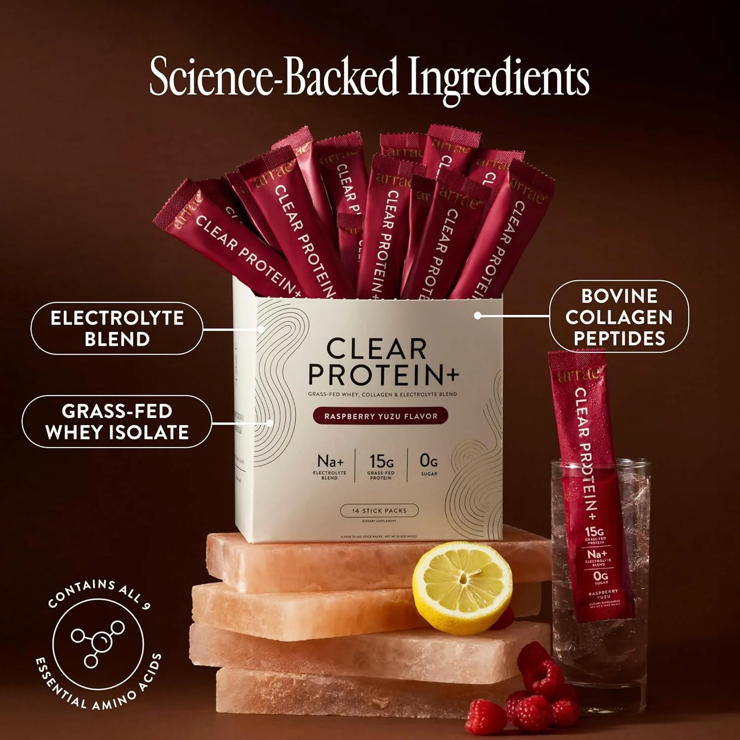 پروتئین شفاف Arrae - مکمل پروتئین طبیعی، بافت نرم، مخلوط آسان، 14 وعده، فرمول تمیز با الکترولیت ها