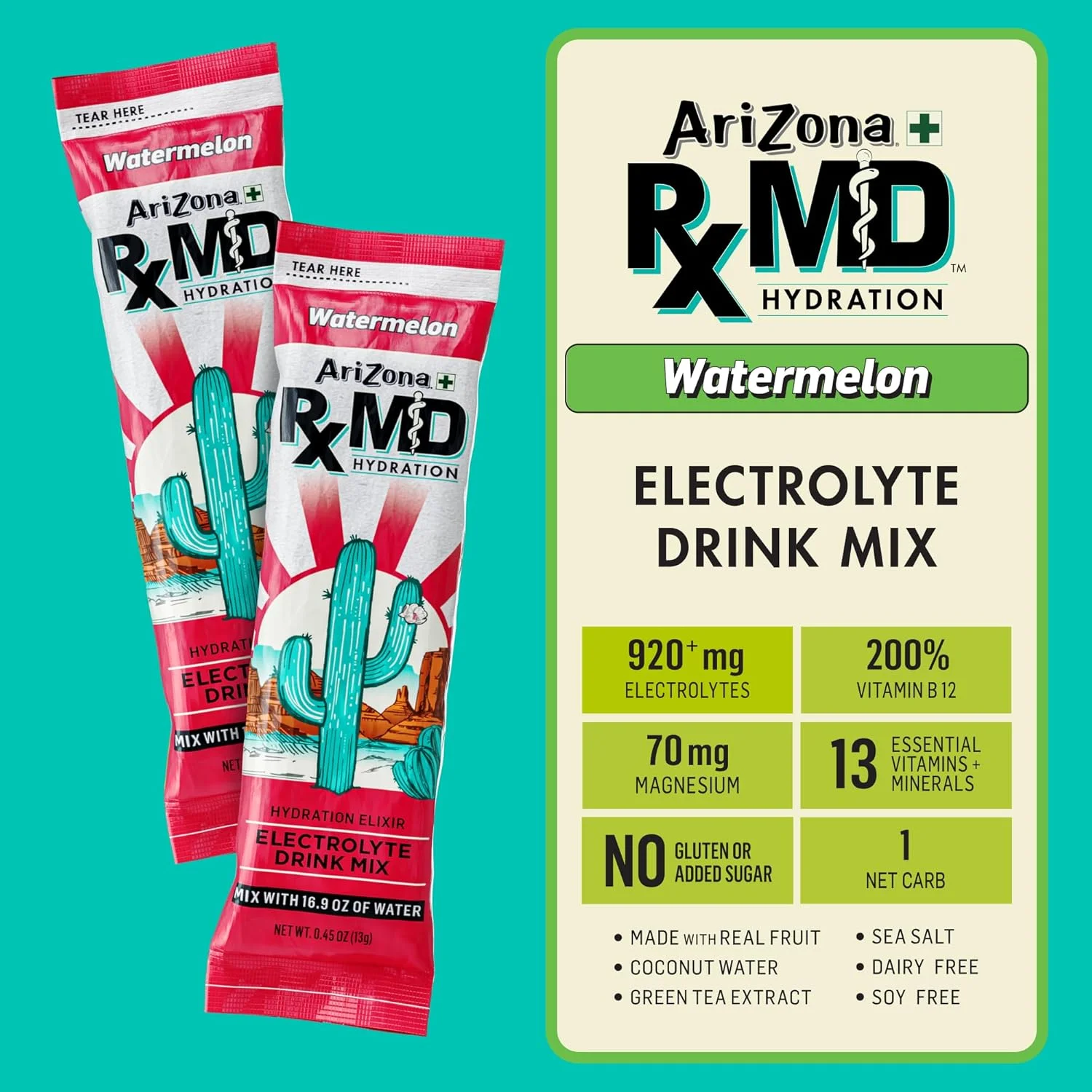 مخلوط نوشیدنی آبرسان با طعم هندوانه آریزونا - حاوی 920 میلی گرم الکترولیت - پودر استیک 13 گرمی (بسته 6 عددی)