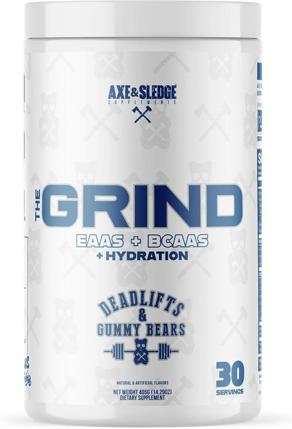 اسیدهای آمینه ضروری Axe & Sledge The Grind | پودر EAA و BCAA | ریکاوری عضلات و الکترولیت ها برای آبرسانی | بدون محرک، وگان | 30 سروینگ، Deadlifts & Gummy Bears