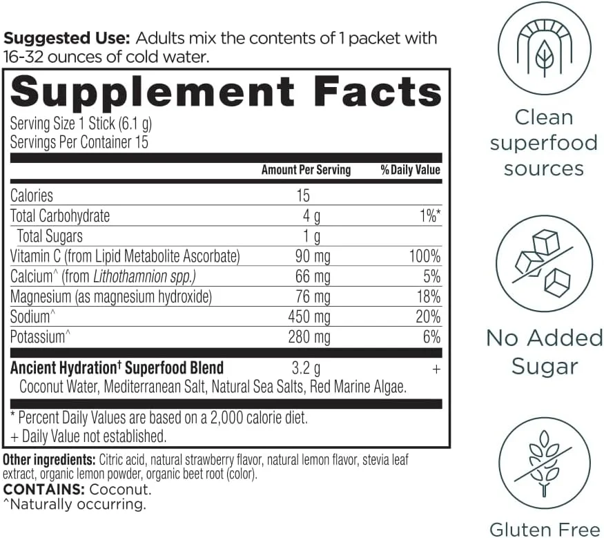 پودر آبرسانی سریع Ancient Nutrition، طعم توت فرنگی لیموناد، الکترولیت ها از نمک های دریایی طبیعی و جلبک دریایی قرمز، پشتیبانی از آبرسانی سریع بدن و سلامت سلولی، 15 سروینگ پودر آبرسانی سریع Ancient Nutrition، طعم توت فرنگی لیموناد، الکترولیت ها از نمک های دریایی طبیعی و جلبک دریایی قرمز، پشتیبانی از آبرسانی سریع بدن و سلامت سلولی، 15 سروینگ