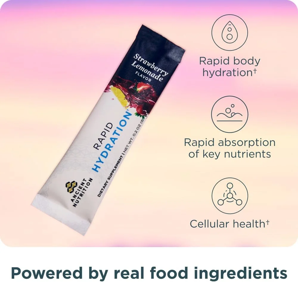 پودر آبرسانی سریع Ancient Nutrition، طعم توت فرنگی لیموناد، الکترولیت ها از نمک های دریایی طبیعی و جلبک دریایی قرمز، پشتیبانی از آبرسانی سریع بدن و سلامت سلولی، 15 سروینگ پودر آبرسانی سریع Ancient Nutrition، طعم توت فرنگی لیموناد، الکترولیت ها از نمک های دریایی طبیعی و جلبک دریایی قرمز، پشتیبانی از آبرسانی سریع بدن و سلامت سلولی، 15 سروینگ