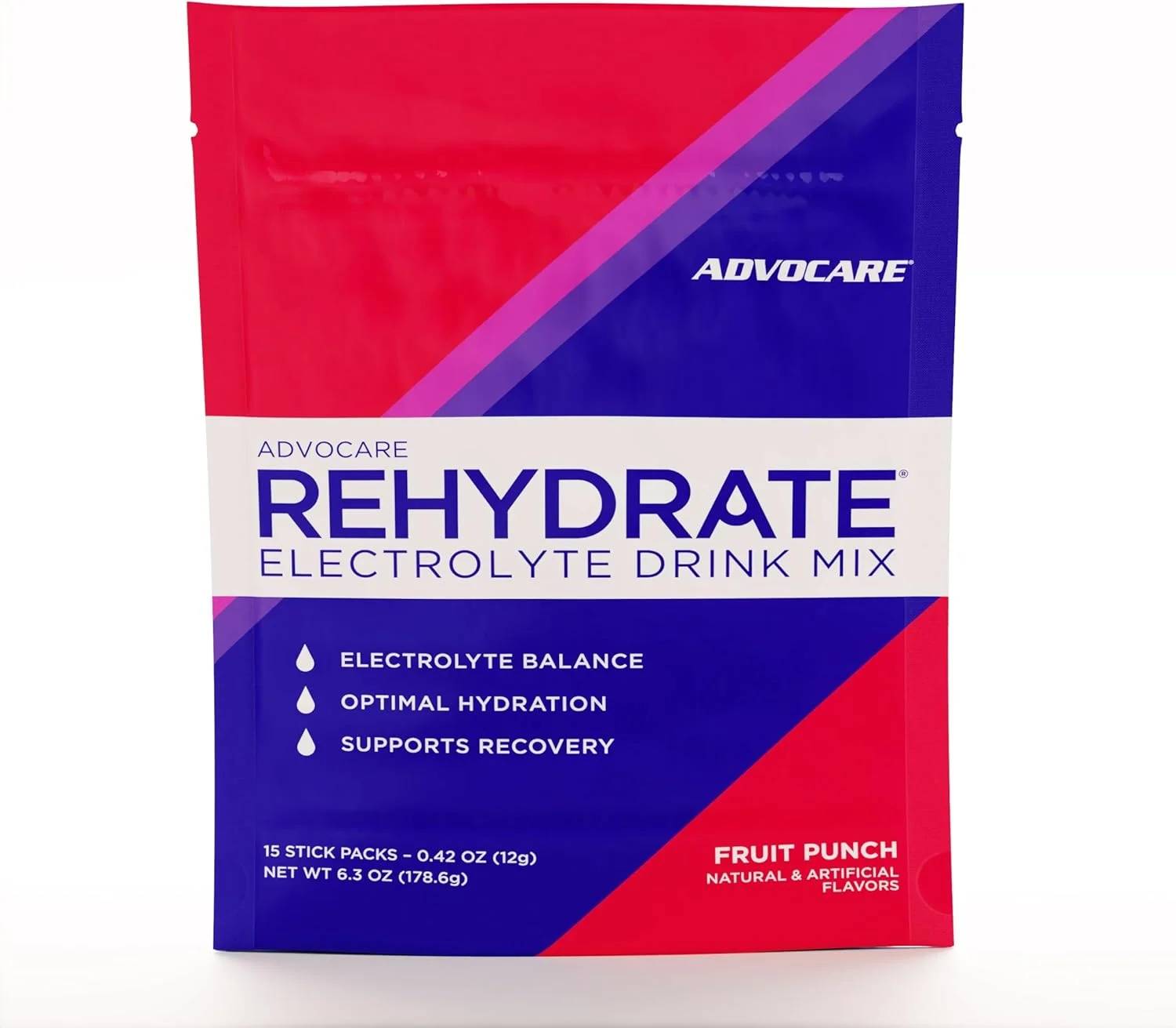 مخلوط نوشیدنی الکترولیت AdvoCare Rehydrate - شامل منیزیم، سدیم، پتاسیم و کلسیم - غنی شده با آنتی اکسیدان و آمینو اسید - آبرسانی و ریکاوری - پانچ میوه، 15 بسته چوبی (178 گرم) مخلوط نوشیدنی الکترولیت AdvoCare Rehydrate - شامل منیزیم، سدیم، پتاسیم و کلسیم - غنی شده با آنتی اکسیدان و آمینو اسید - آبرسانی و ریکاوری - پانچ میوه، 15 بسته چوبی (178 گرم)