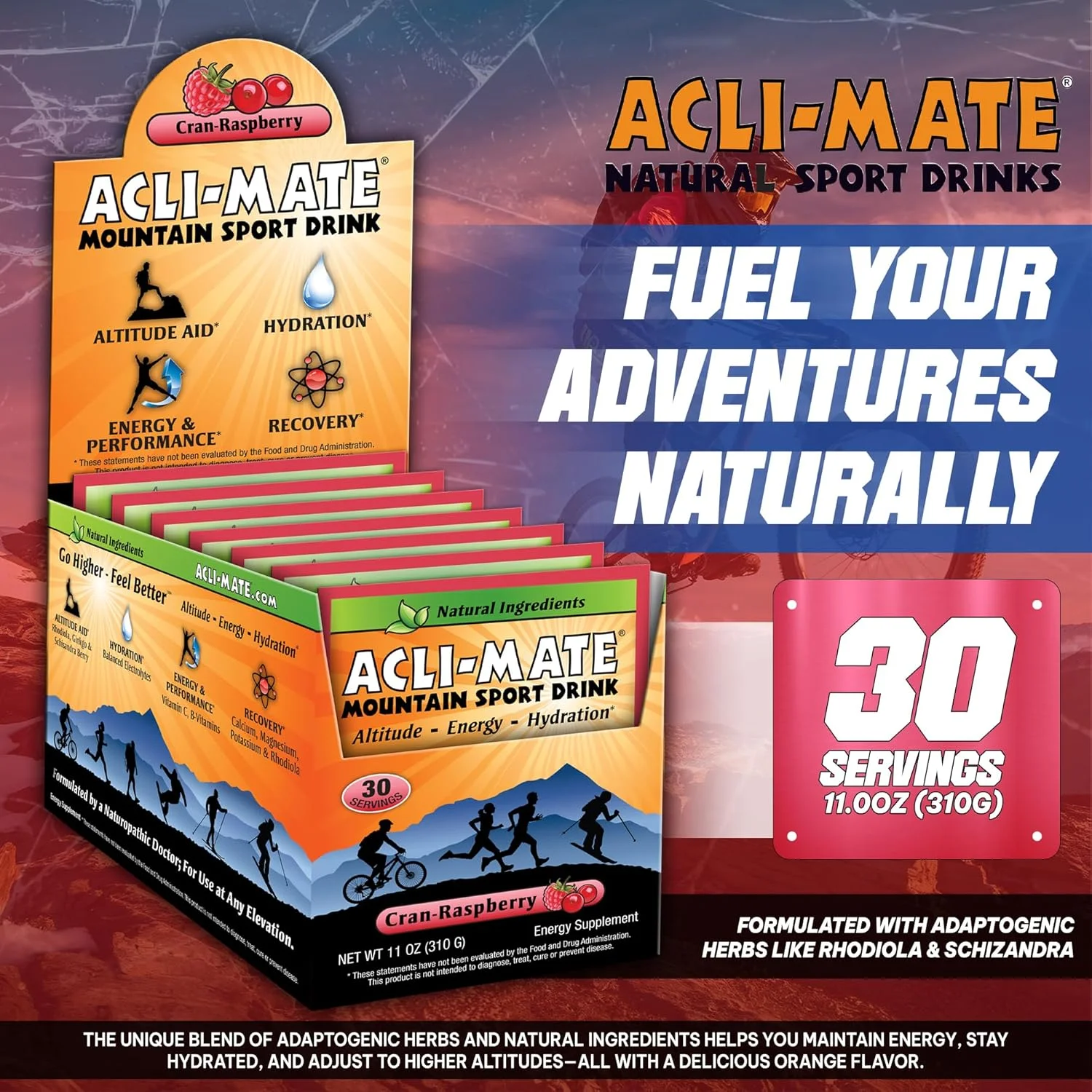 مخلوط نوشیدنی ورزشی کوهستان Acli-Mate - بسته های پودر الکترولیت سازگاری با ارتفاع بالا - مخلوط نوشیدنی انرژی زا - بسته های آبرسانی برای ریکاوری برای دویدن، پیاده روی، دوچرخه سواری و موارد دیگر (30 عدد، کرن رزبری) مخلوط نوشیدنی ورزشی کوهستان Acli-Mate - بسته های پودر الکترولیت سازگاری با ارتفاع بالا - مخلوط نوشیدنی انرژی زا - بسته های آبرسانی برای ریکاوری برای دویدن، پیاده روی، دوچرخه سواری و موارد دیگر (30 عدد، کرن رزبری)