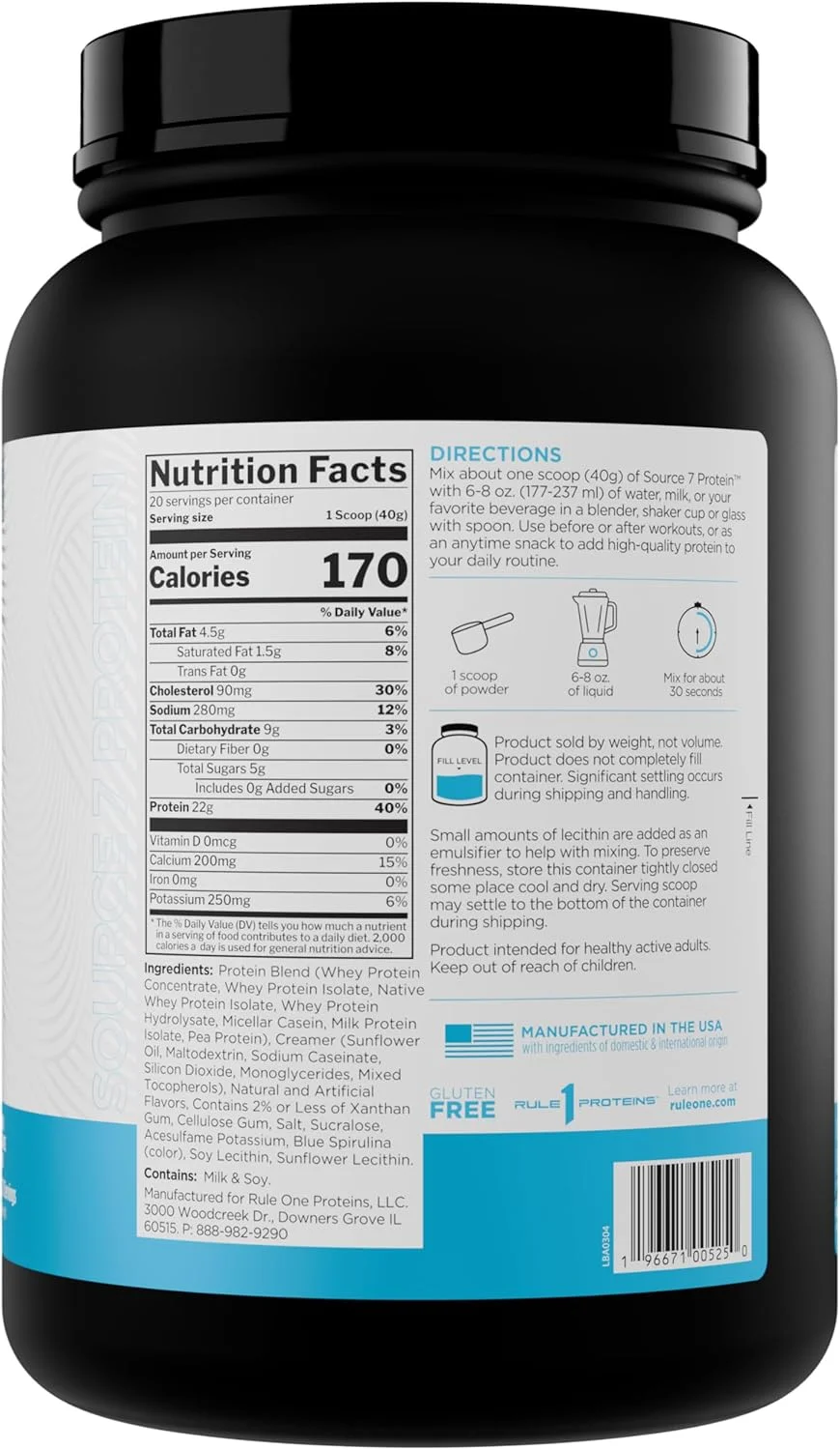 پروتئین Rule 1 Source 7 – طعم لذیذ، بافت مخملی و نرم، 22 گرم پروتئین در هر زمان، و 10 گرم EAA طبیعی در هر وعده از 7 منبع ممتاز (800 گرم، کیک تولد) پروتئین Rule 1 Source 7 – طعم لذیذ، بافت مخملی و نرم، 22 گرم پروتئین در هر زمان، و 10 گرم EAA طبیعی در هر وعده از 7 منبع ممتاز (800 گرم، کیک تولد)