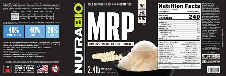 NutraBio MRP – پودر پروتئین جایگزین وعده غذایی کامل - شیک جایگزین وعده غذایی پروتئینی - 2.5 پوند - وانیلی خامهای NutraBio MRP – پودر پروتئین جایگزین وعده غذایی کامل - شیک جایگزین وعده غذایی پروتئینی - 2.5 پوند - وانیلی خامهای