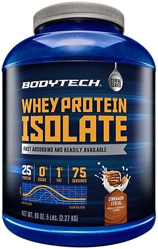 پودر پروتئین وی ایزوله بادی تک - 25 گرم پروتئین در هر وعده با BCAAs - جذب سریع برای رشد و ریکاوری عضلات - طعم غلات دارچینی (2.26 کیلوگرم، 75 وعده) پودر پروتئین وی ایزوله بادی تک - 25 گرم پروتئین در هر وعده با BCAAs - جذب سریع برای رشد و ریکاوری عضلات - طعم غلات دارچینی (2.26 کیلوگرم، 75 وعده)