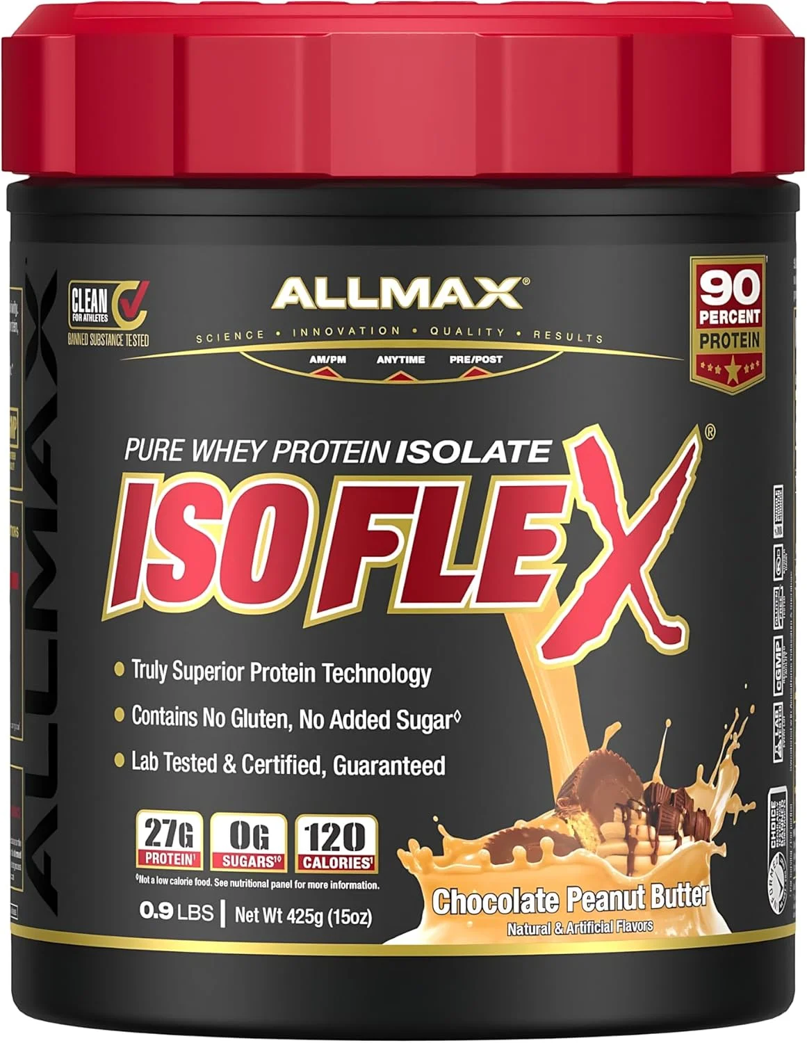 پروتئین وی ایزوله Allmax ISOFLEX – ۲۷ گرم پروتئین در هر پیمانه – ۹۹% فاقد لاکتوز – فاقد گلوتن و سویا – کره بادام زمینی شکلاتی – ۰.۹ پوند پروتئین وی ایزوله Allmax ISOFLEX – ۲۷ گرم پروتئین در هر پیمانه – ۹۹% فاقد لاکتوز – فاقد گلوتن و سویا – کره بادام زمینی شکلاتی – ۰.۹ پوند
