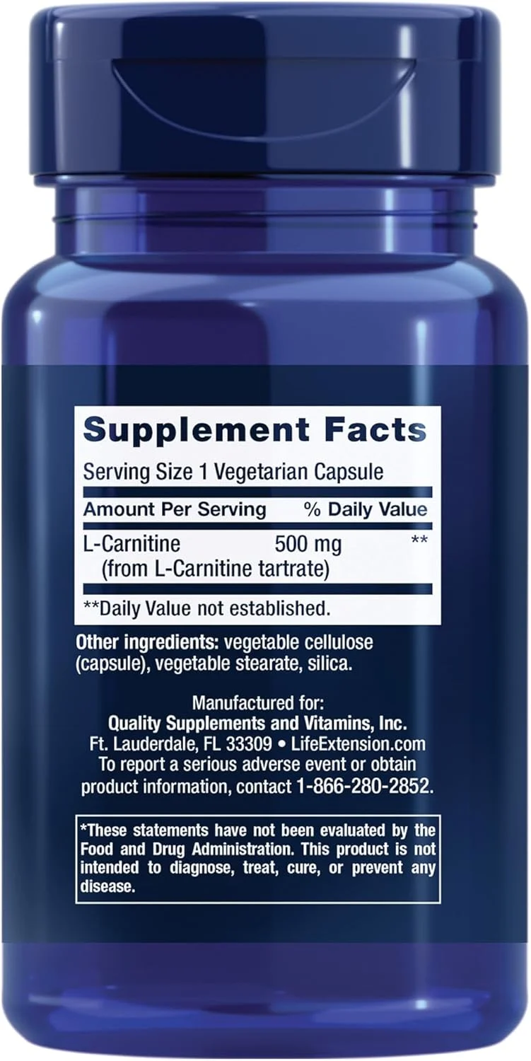 ال-کارنیتین لایف اکستنشن - 500 میلی گرم، مکمل انرژی، مکمل حافظه - آمینو اسید فرم آزاد، پشتیبانی از اکسید نیتریک - بدون گلوتن، غیر GMO، گیاهی - بسته دو عددی - 2 x 30 کپسول ال-کارنیتین لایف اکستنشن - 500 میلی گرم، مکمل انرژی، مکمل حافظه - آمینو اسید فرم آزاد، پشتیبانی از اکسید نیتریک - بدون گلوتن، غیر GMO، گیاهی - بسته دو عددی - 2 x 30 کپسول