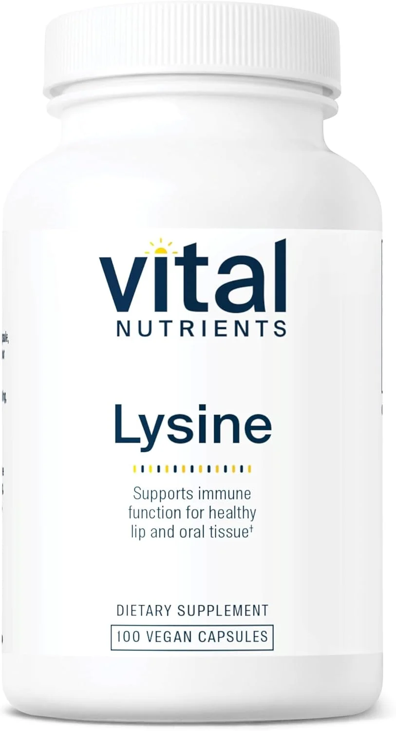 لیزین Vital Nutrients | مکمل لیزین برای پشتیبانی از سلامت لب و بافت دهان | مکمل پشتیبانی از سیستم ایمنی بدن و افزایش جذب کلسیم | فاقد گلوتن، لبنیات و سویا | غیر تراریخته | 100 کپسول