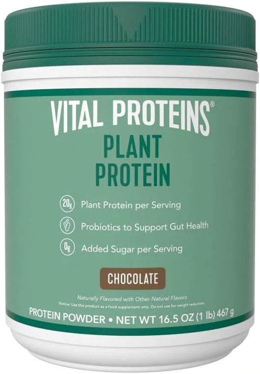پودر پروتئین گیاهی Vital Proteins - 20 گرم پروتئین گیاهی با نخود - 1 میلیارد CFU پروبیوتیک برای سلامت روده، بدون شکر افزوده - شکلاتی، 467 گرم