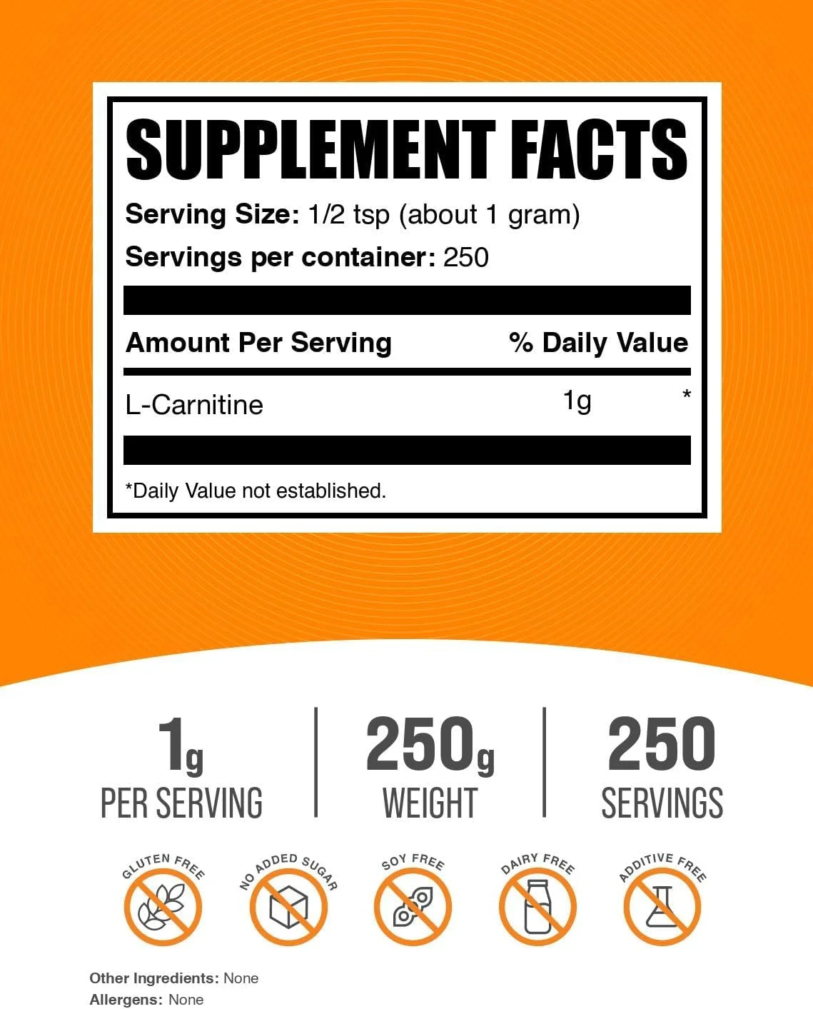 پودر ال-کارنیتین BulkSupplements.com - مکمل کارنیتین، مکمل اسید آمینه - بدون طعم و گلوتن، 1 گرم در هر وعده، 250 گرم (8.8 اونس) (بسته 1 عددی)