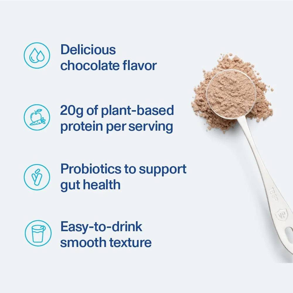 پودر پروتئین گیاهی Vital Proteins - 20 گرم پروتئین گیاهی با نخود - 1 میلیارد CFU پروبیوتیک برای سلامت روده، بدون شکر افزوده - شکلاتی، 467 گرم