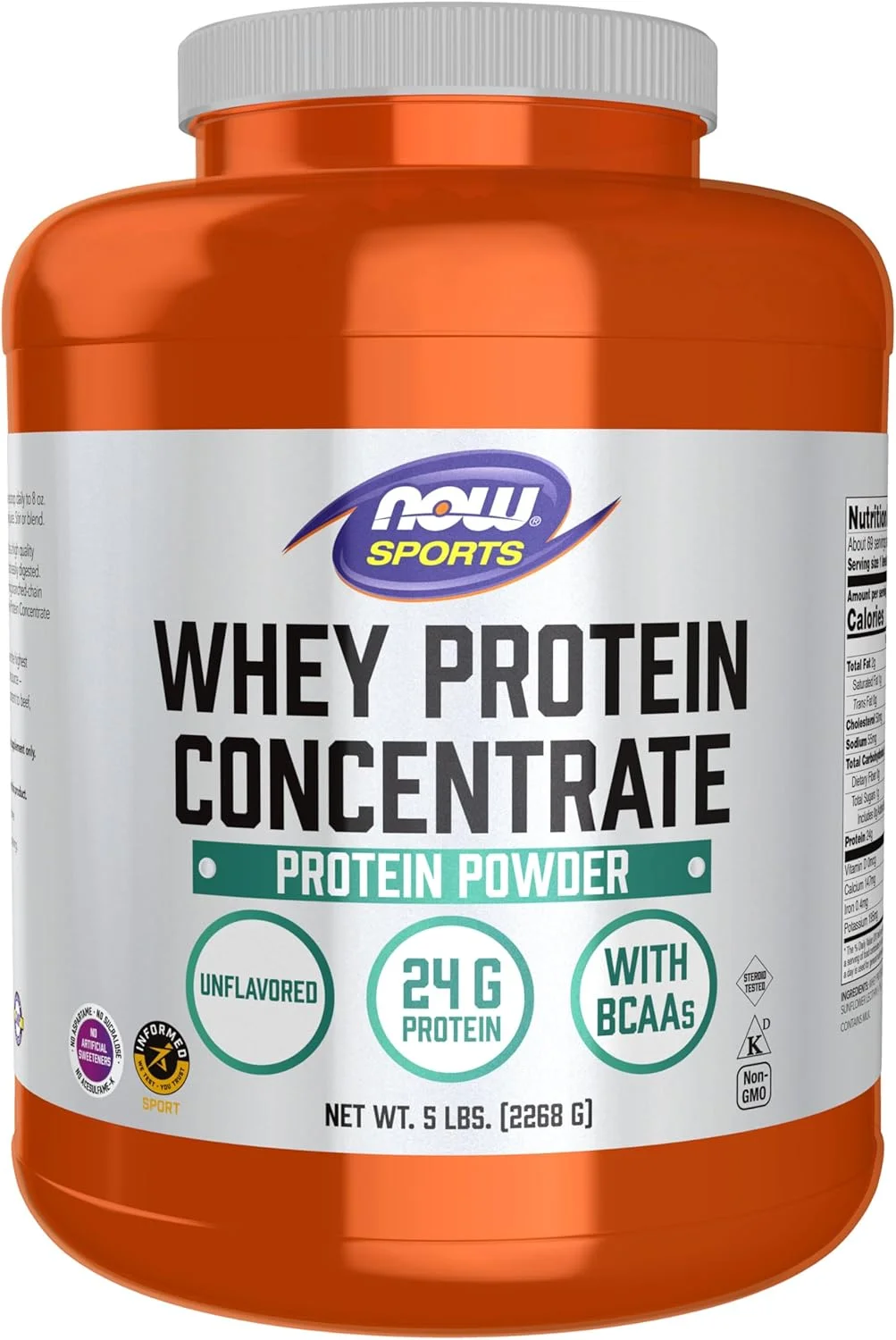 NOW Foods Sports Nutrition، کنسانتره پروتئین وی، 24 گرم با BCAAs، پودر بدون طعم، 5 پوند