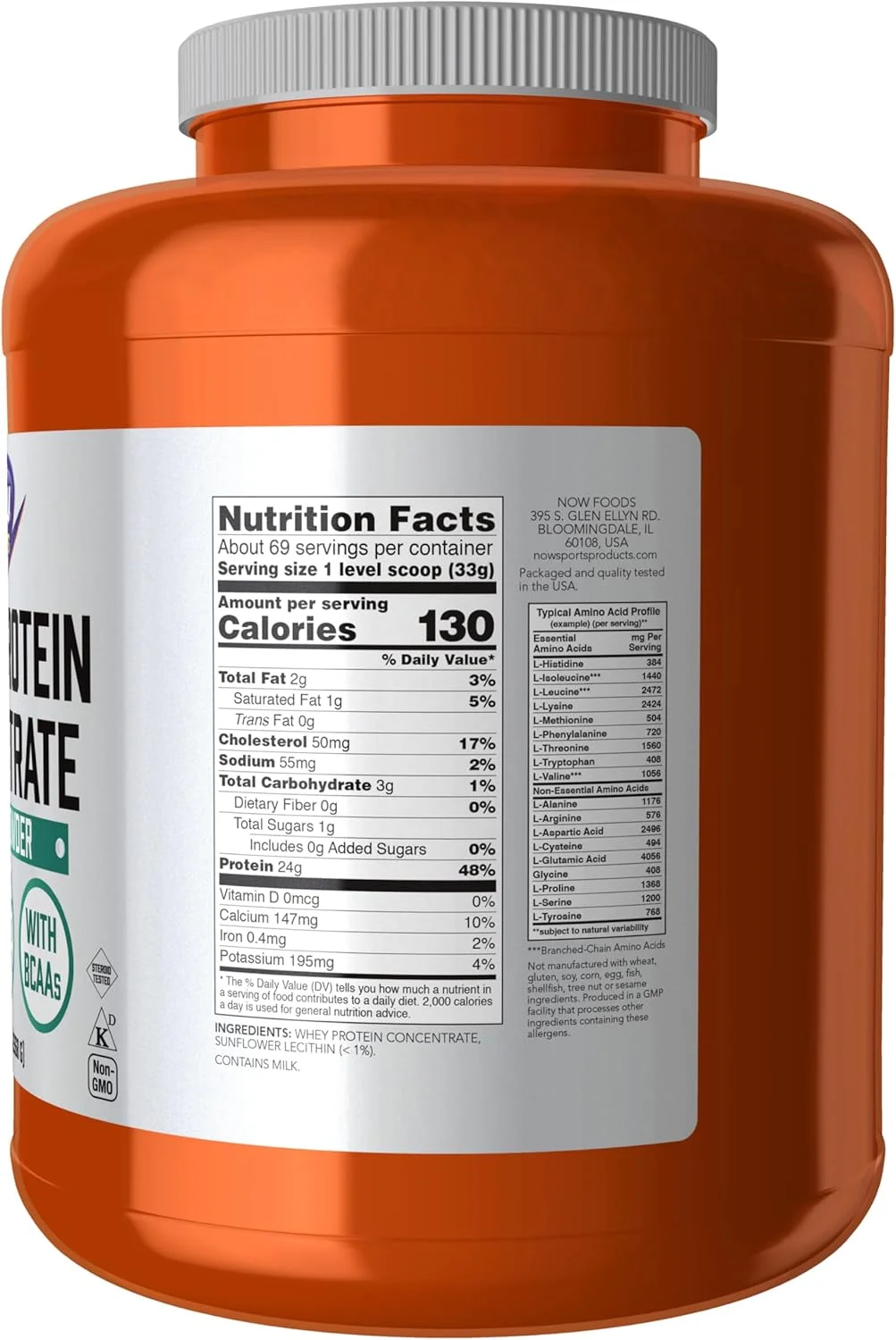 NOW Foods Sports Nutrition، کنسانتره پروتئین وی، 24 گرم با BCAAs، پودر بدون طعم، 5 پوند