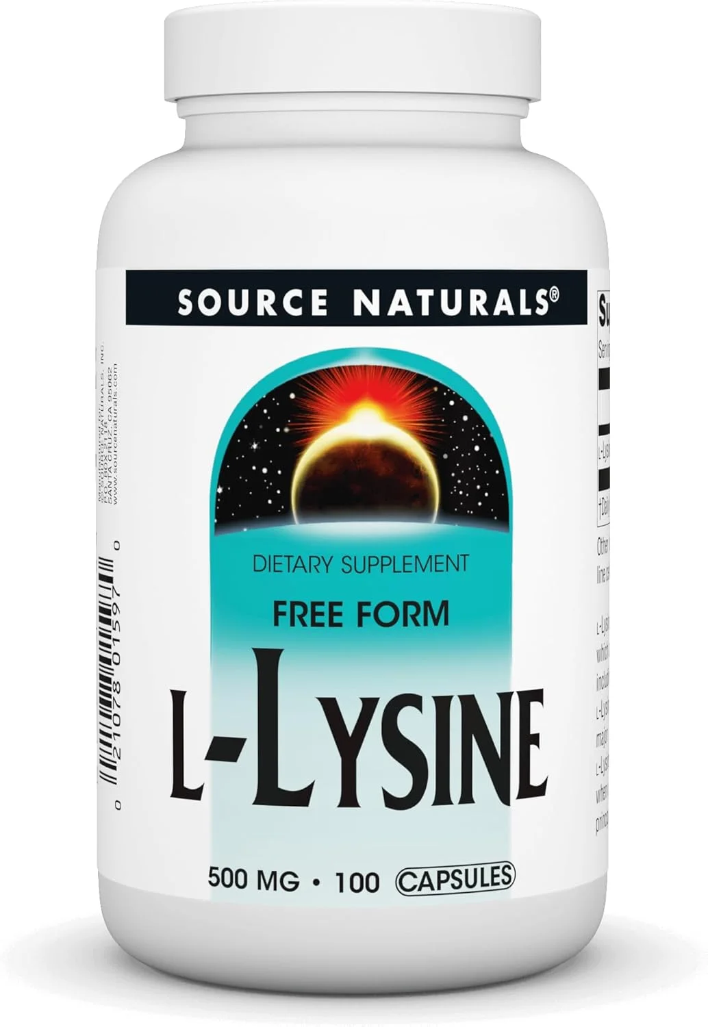 ال-لیزین فرم آزاد Source Naturals - مکمل اسید آمینه، پشتیبانی از تولید انرژی و کلاژن - 100 کپسول