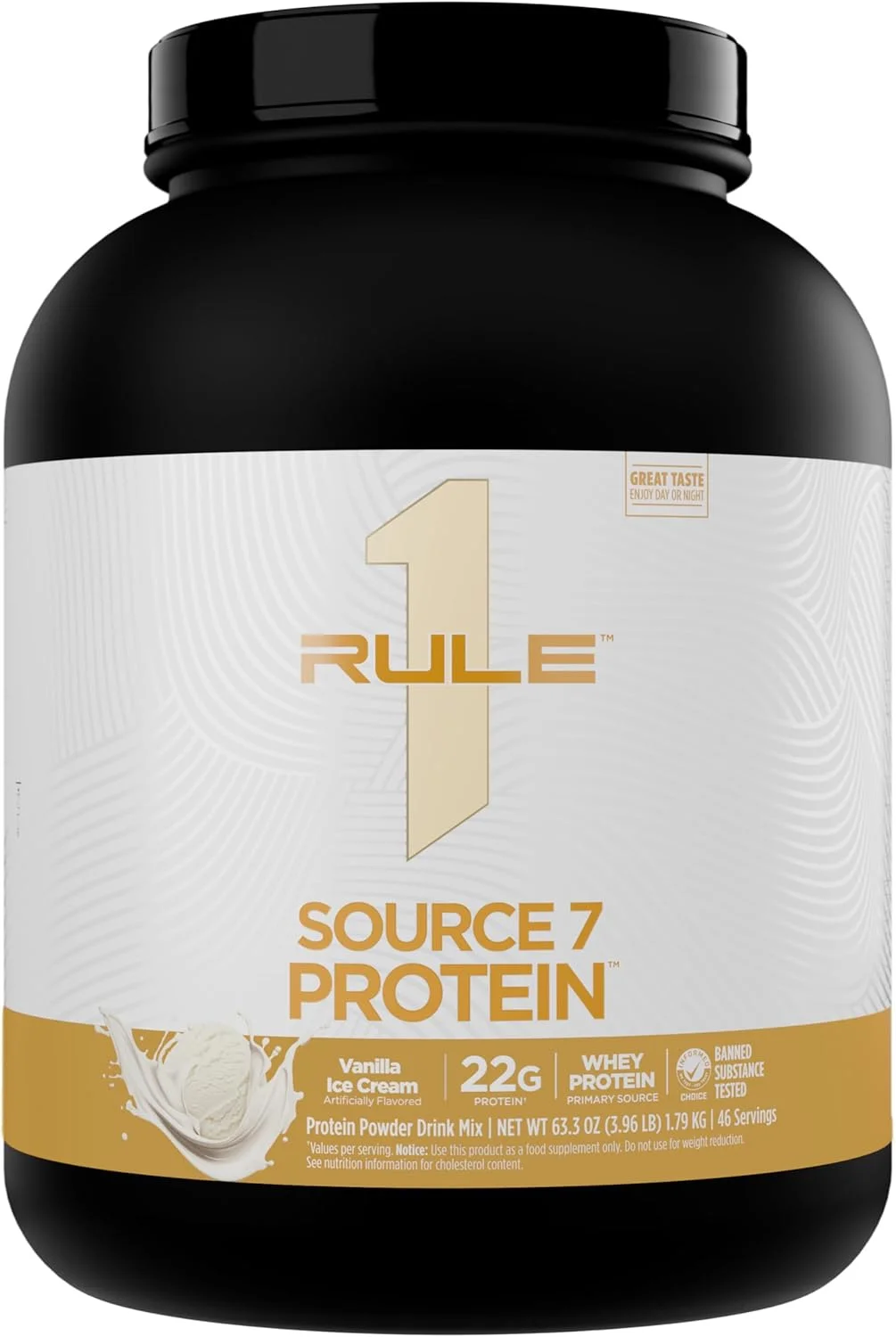 پروتئین Rule 1 Source 7 – طعم عالی، بافت نرم و مخملی، 22 گرم پروتئین در هر زمان، و 10 گرم EAA طبیعی در هر وعده از 7 منبع ممتاز (1.8 کیلوگرم، بستنی وانیلی)
