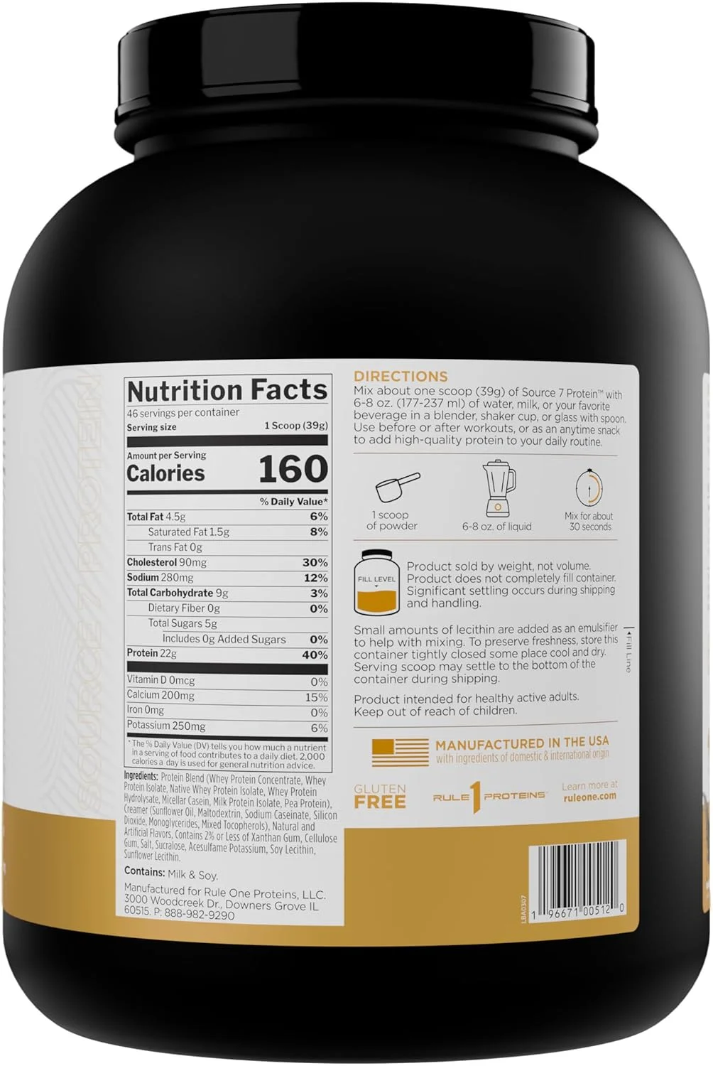 پروتئین Rule 1 Source 7 – طعم عالی، بافت نرم و مخملی، 22 گرم پروتئین در هر زمان، و 10 گرم EAA طبیعی در هر وعده از 7 منبع ممتاز (1.8 کیلوگرم، بستنی وانیلی)