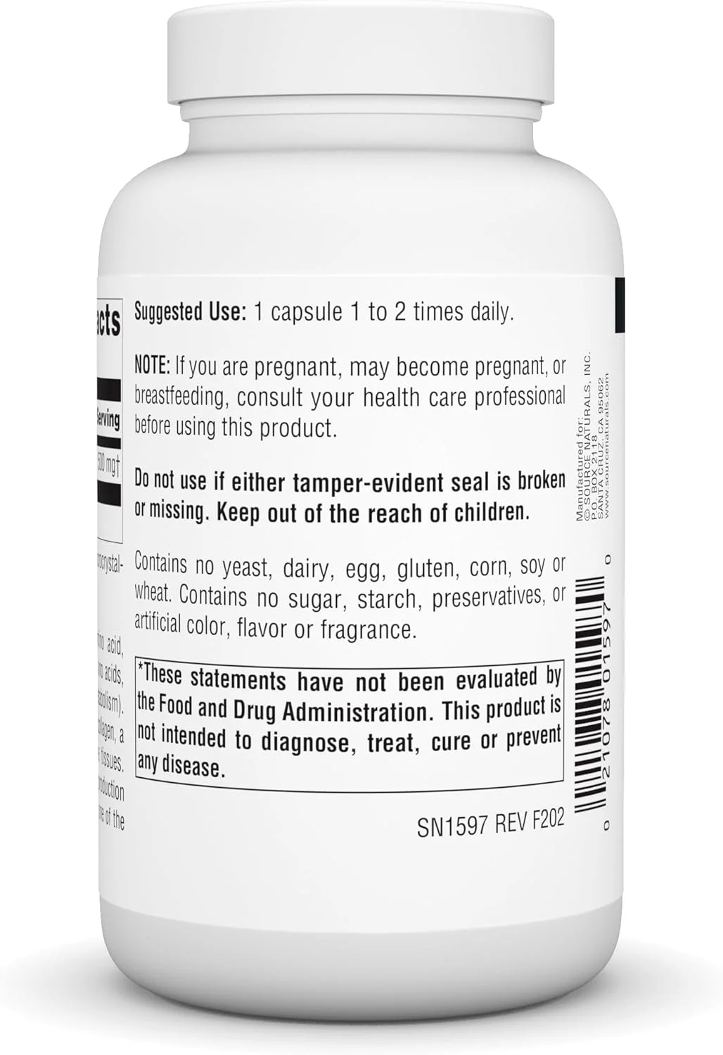 ال-لیزین فرم آزاد Source Naturals - مکمل اسید آمینه، پشتیبانی از تولید انرژی و کلاژن - 100 کپسول