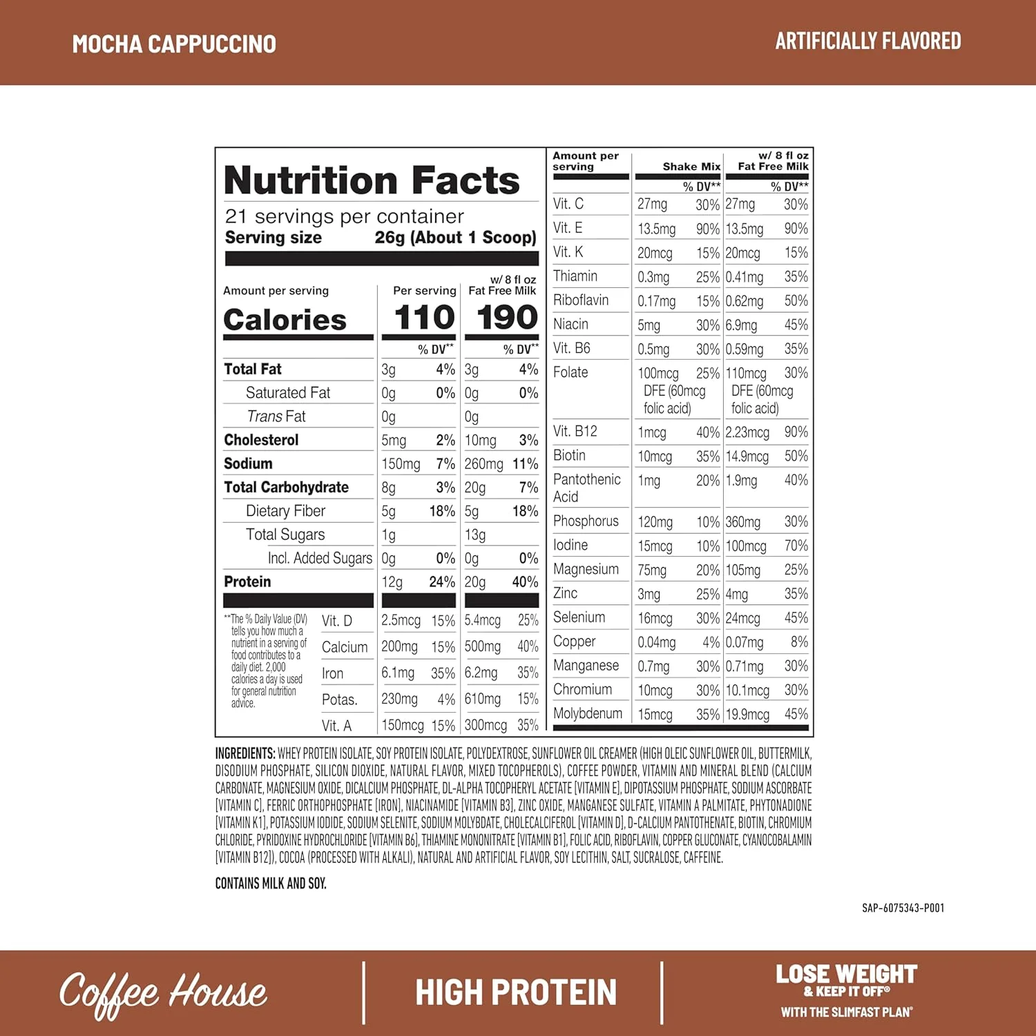 پودر جایگزین غذای پروتئین بالا SlimFast، پودر پروتئین کافئین دار، مخلوط پروتئین انرژی زا، مخلوط ویتامین و مواد معدنی، بدون گلوتن، پودر پروتئین با طعم قهوه، موکا کاپوچینو، 21 سروینگ پودر جایگزین غذای پروتئین بالا SlimFast، پودر پروتئین کافئین دار، مخلوط پروتئین انرژی زا، مخلوط ویتامین و مواد معدنی، بدون گلوتن، پودر پروتئین با طعم قهوه، موکا کاپوچینو، 21 سروینگ