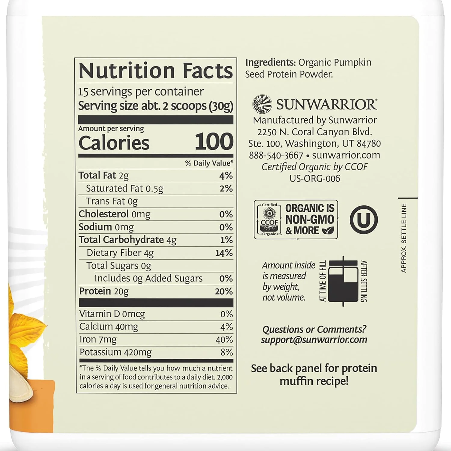 پودر پروتئین دانه کدو تنبل ارگانیک، پرس سرد، سوپرفود تک ماده ای ساده گیاهی، هضم آسان، تمام 9 اسید آمینه ضروری، طعم ملایم برای اسموتی ها، پخت و پز و 20 گرم پروتئین، 15 سروینگ