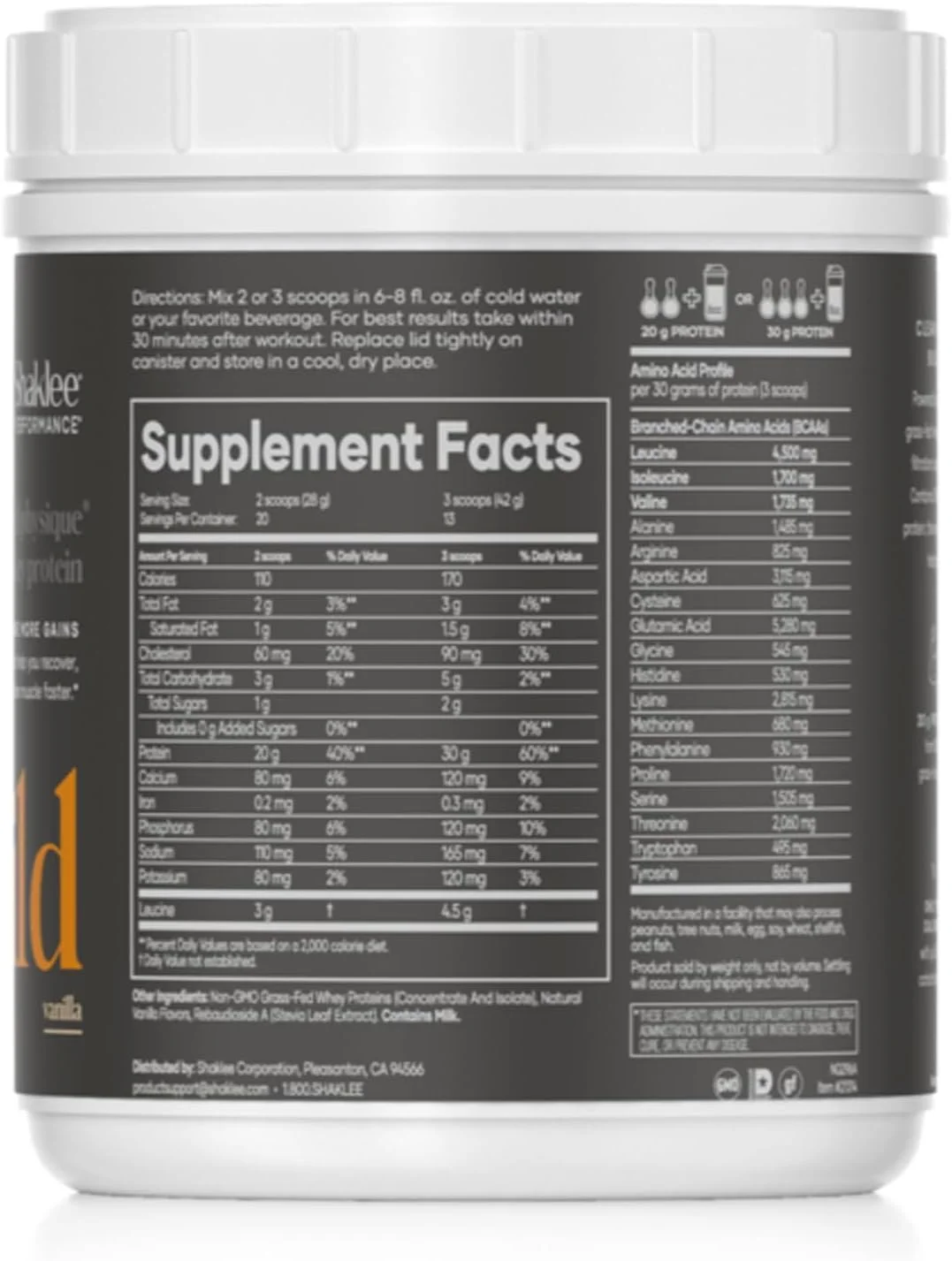 شیکلی - Performance® Advanced Physique® پروتئین وی 100% تغذیه شده با علف: فرمول جذب سریع - 20 گرم پروتئین 110 کالری - وانیلی - 20 سروینگ