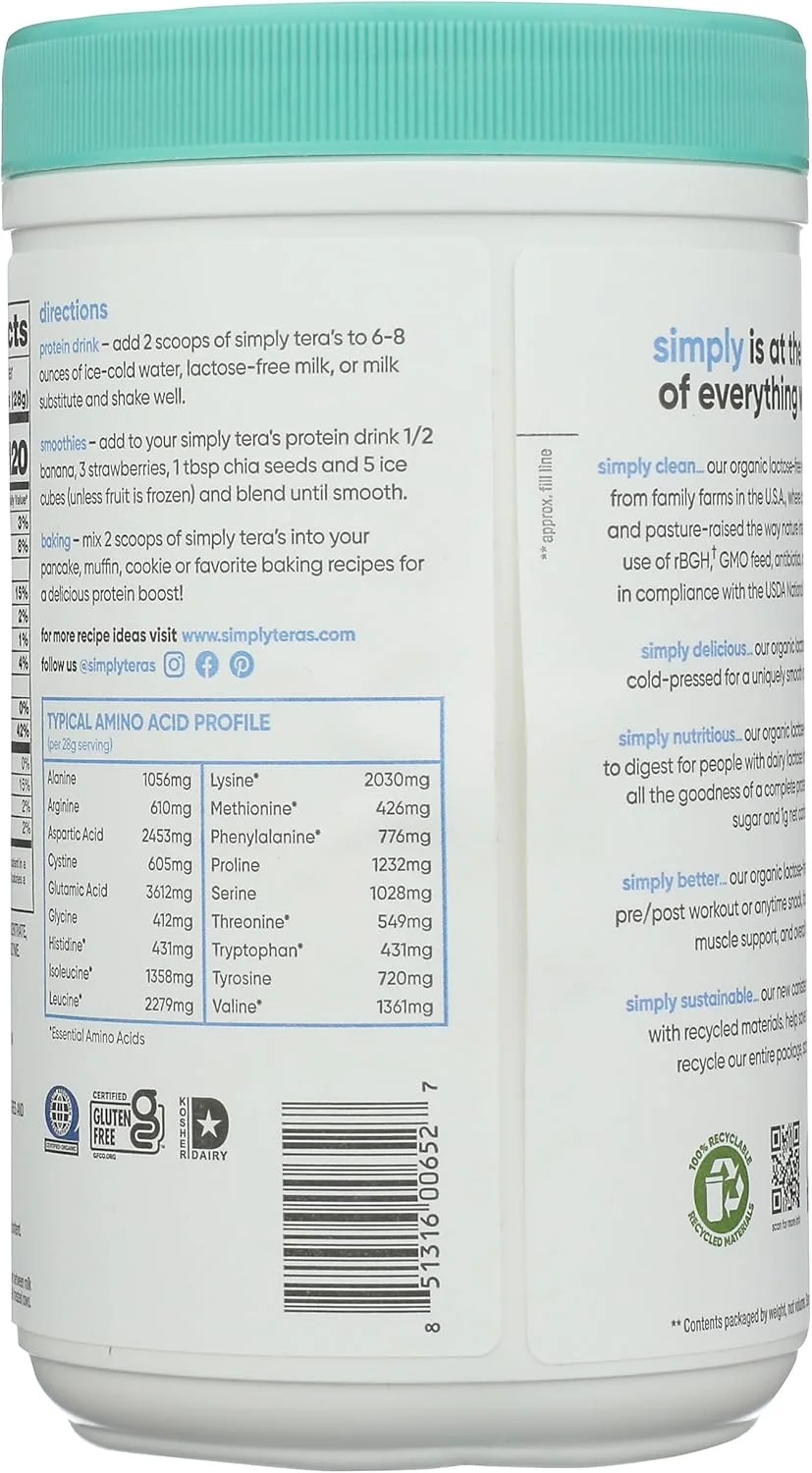 پروتئین وی ارگانیک ساده بدون لاکتوز ترا، 340 گرم