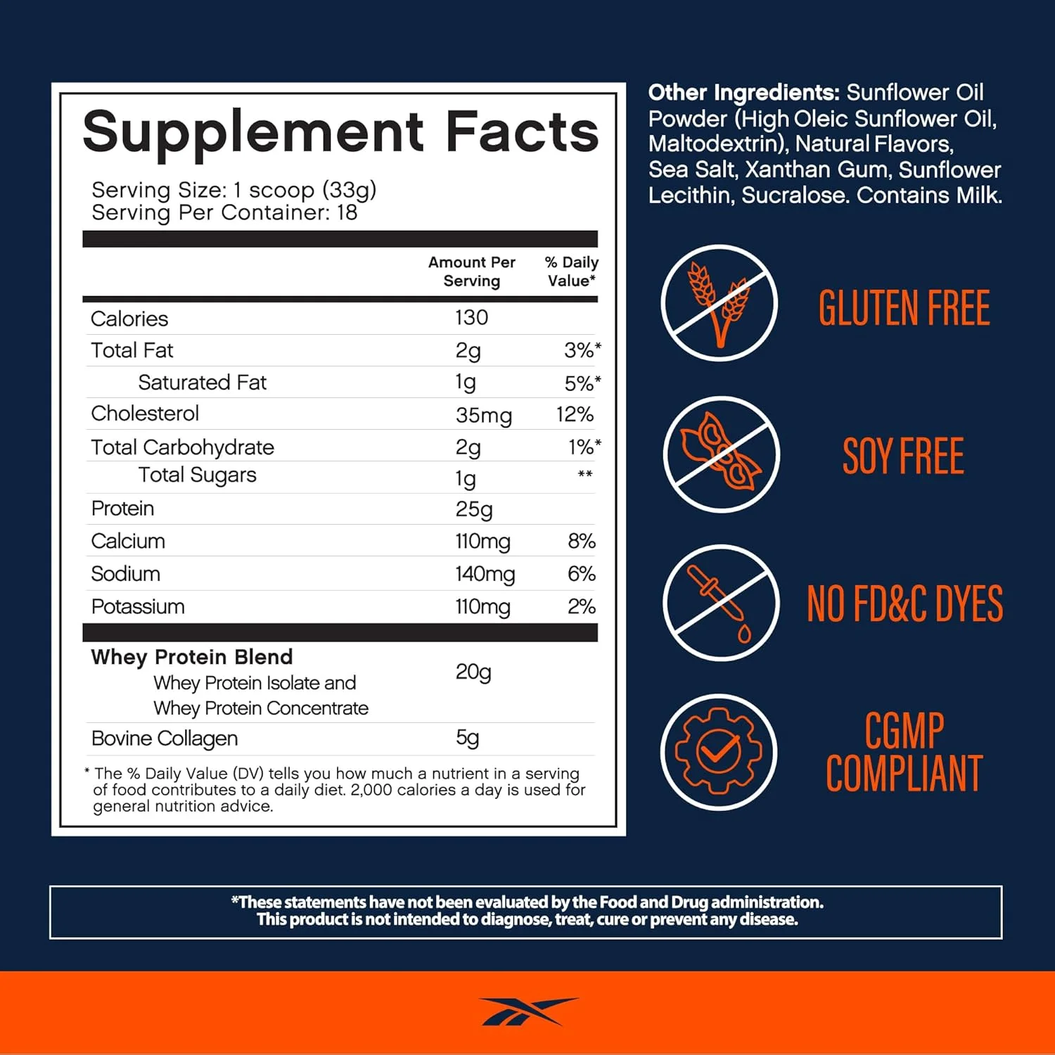 پودر پروتئین وی ریباک + پپتیدهای کلاژن | 25 گرم پروتئین با 9 اسید آمینه ضروری | ریکاوری عضلات، پشتیبانی از مفاصل و روده | دارای گواهینامه Informed-Sport | طعم بستنی وانیلی ReeBuild، 1.3 پوند