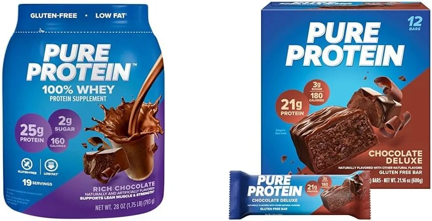 پودر پروتئین وی شکلاتی خالص 1.75 پوند و شکلات پروتئینی لوکس 12 عددی