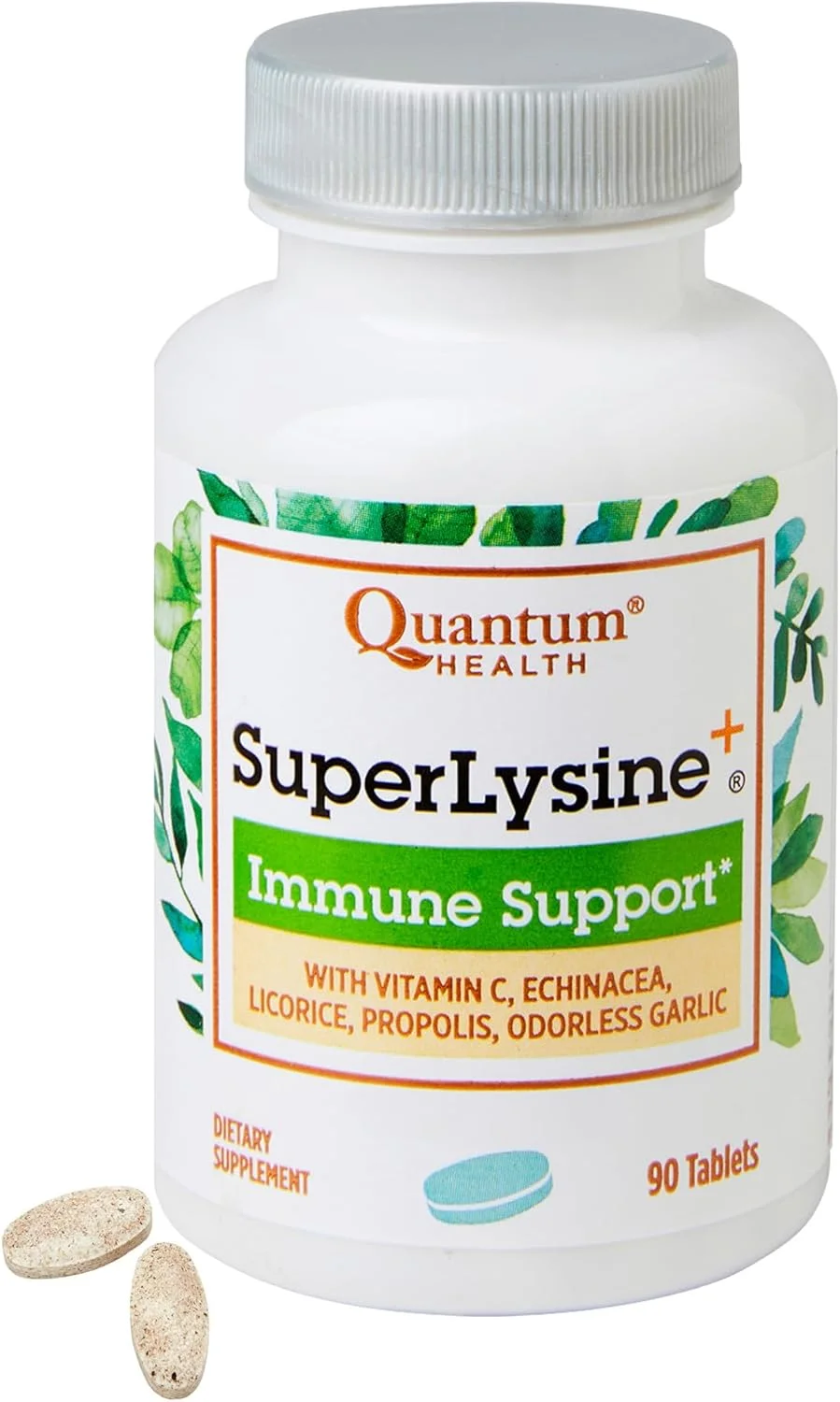قرص سوپر لیزین پلاس کوانتوم هلث / فرمول پیشرفته لیزین پلاس برای پشتیبانی از سیستم ایمنی با ویتامین C، اکیناسه، شیرین بیان، پروپولیس، سیر بدون بو (90 قرص)