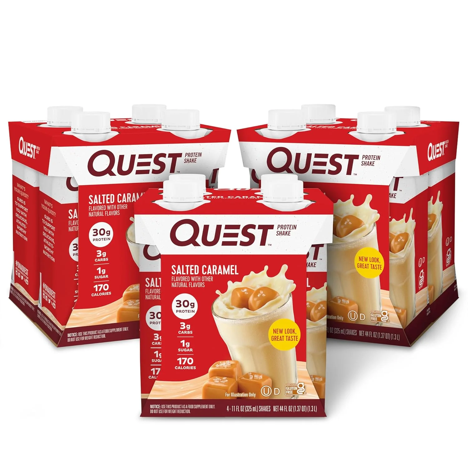 نوشیدنی پروتئینی کاراملی شور آماده مصرف Quest Nutrition، 30 گرم پروتئین، 3 گرم کربوهیدرات خالص، بدون گلوتن، مناسب برای کتو، 330 میلی لیتر، 4 عدد (بسته 3 عددی)