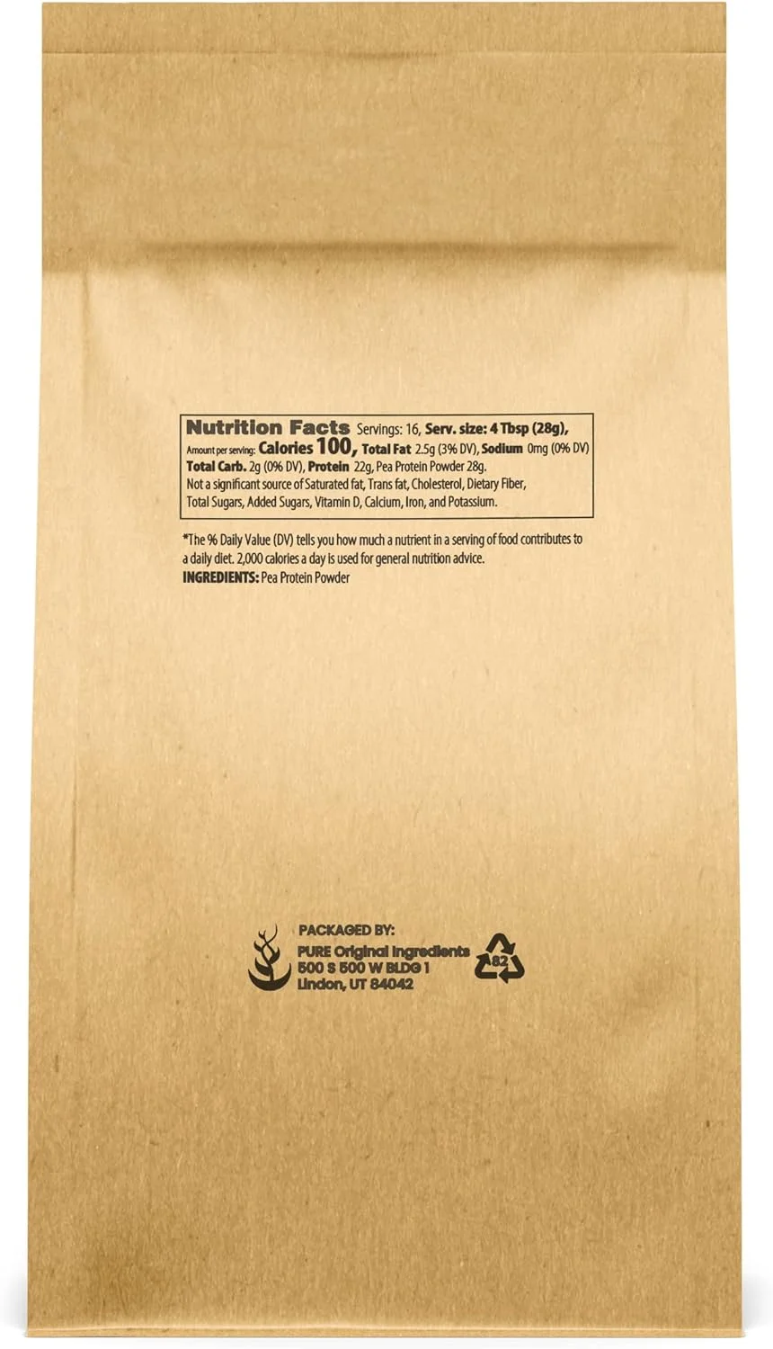 پودر پروتئین نخود فرنگی وگان PURE ORIGINAL INGREDIENTS (450 گرم) بدون گلوتن، تهیه شده از نخود زرد