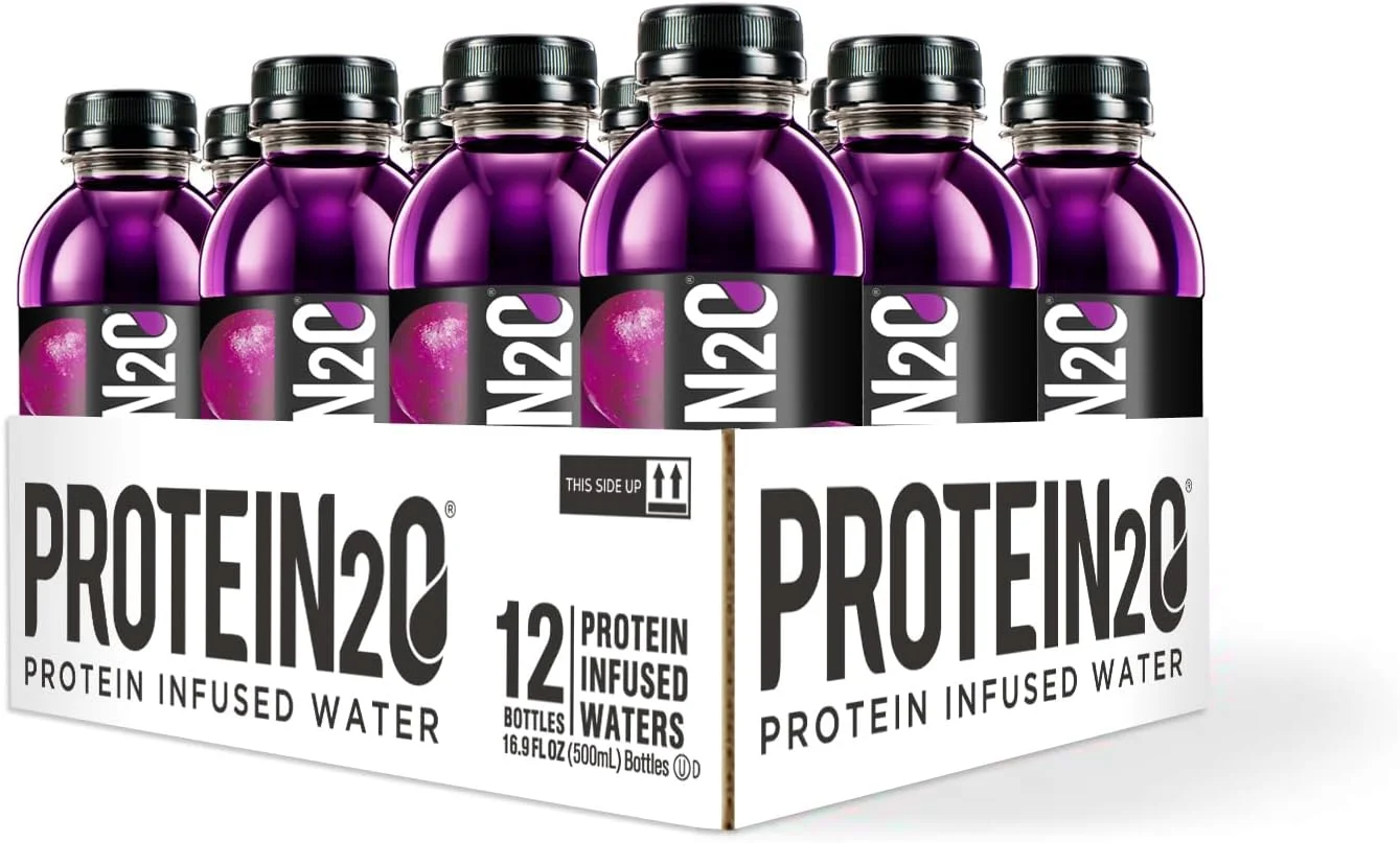 نوشیدنی پروتئین وی ایزوله Protein2o، آماده مصرف، بدون شکر، بدون گلوتن، بدون لاکتوز، طعم انگور، بطری 500 میلی لیتری (بسته 12 عددی)