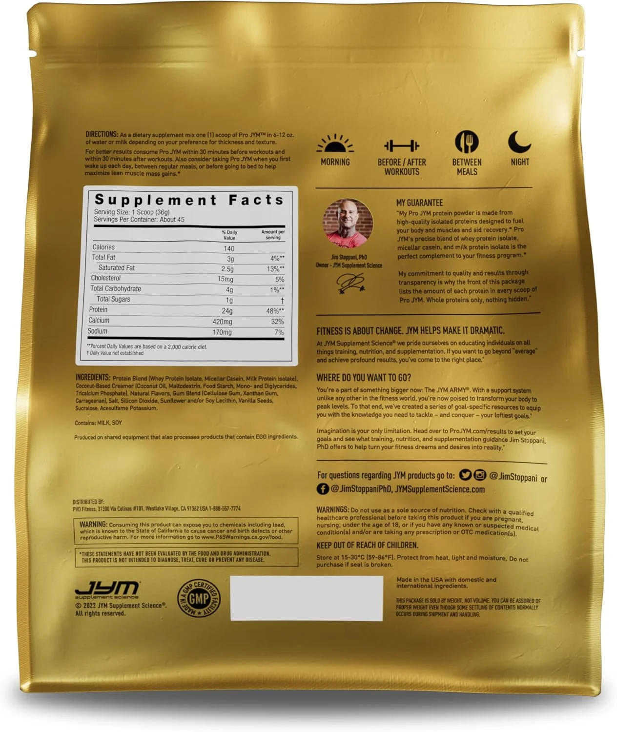 پرو جیم ۴۵ سروینگ - دانه وانیل تاهیتی & - مکمل بعد از تمرین با بی سی ای ای، گلوتامین، کراتین اچ سی ال