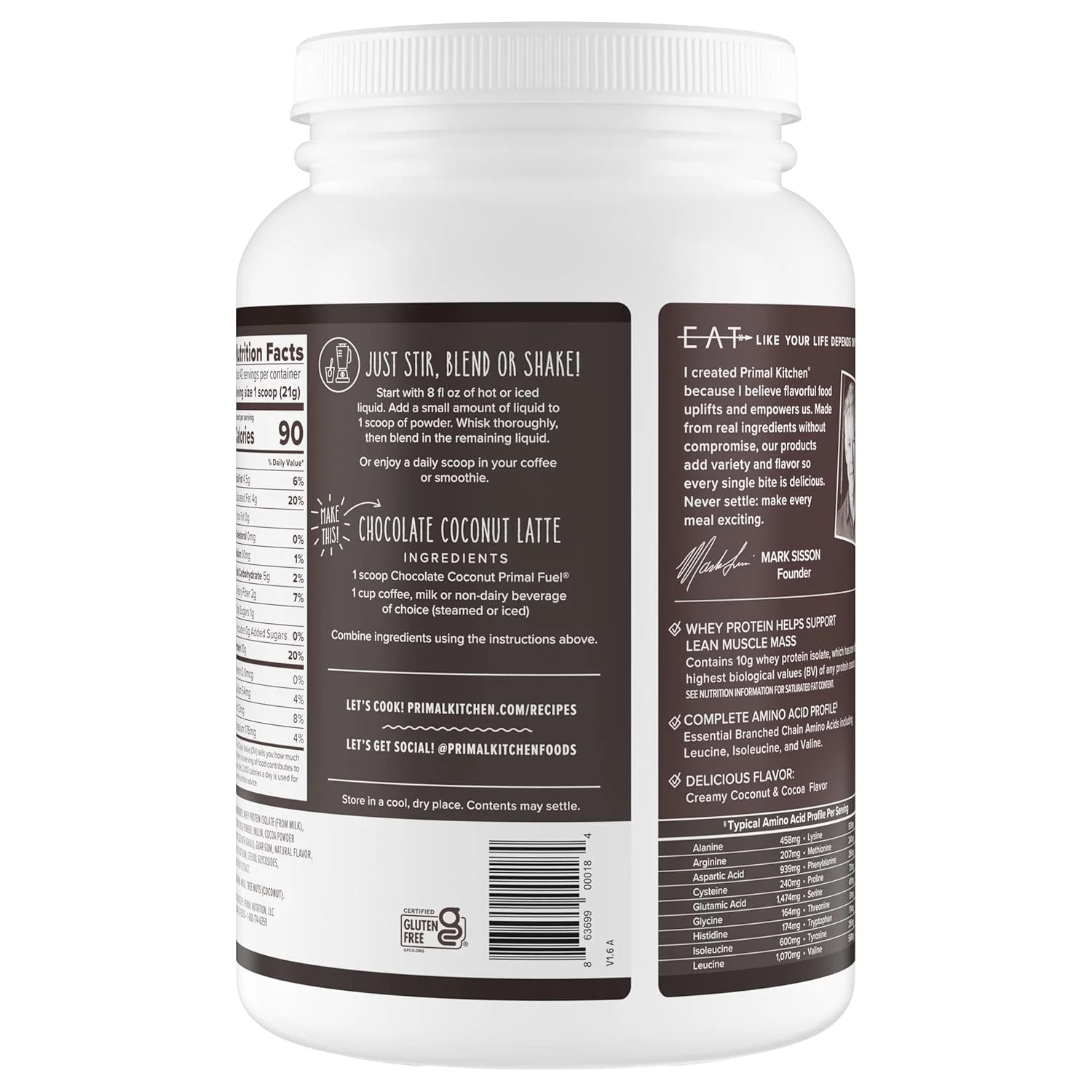 پودر پروتئین وی نارگیل شکلاتی Primal Kitchen Primal Fuel، بدون گلوتن و سویا، 880 گرم