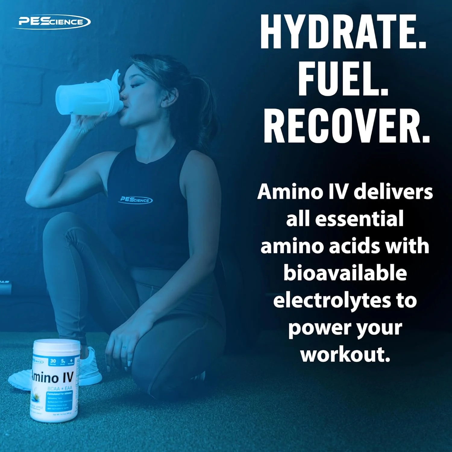 پودر آمینو IV BCAA و EAA پی ای اس ساینس، آمینو اسیدهای ضروری، تورین، الکترولیت ها برای هیدراتاسیون و ریکاوری عضلات، بدون شکر برای مردان و زنان، بعد از تمرین - لیموناد توت فرنگی - 30 سروینگ