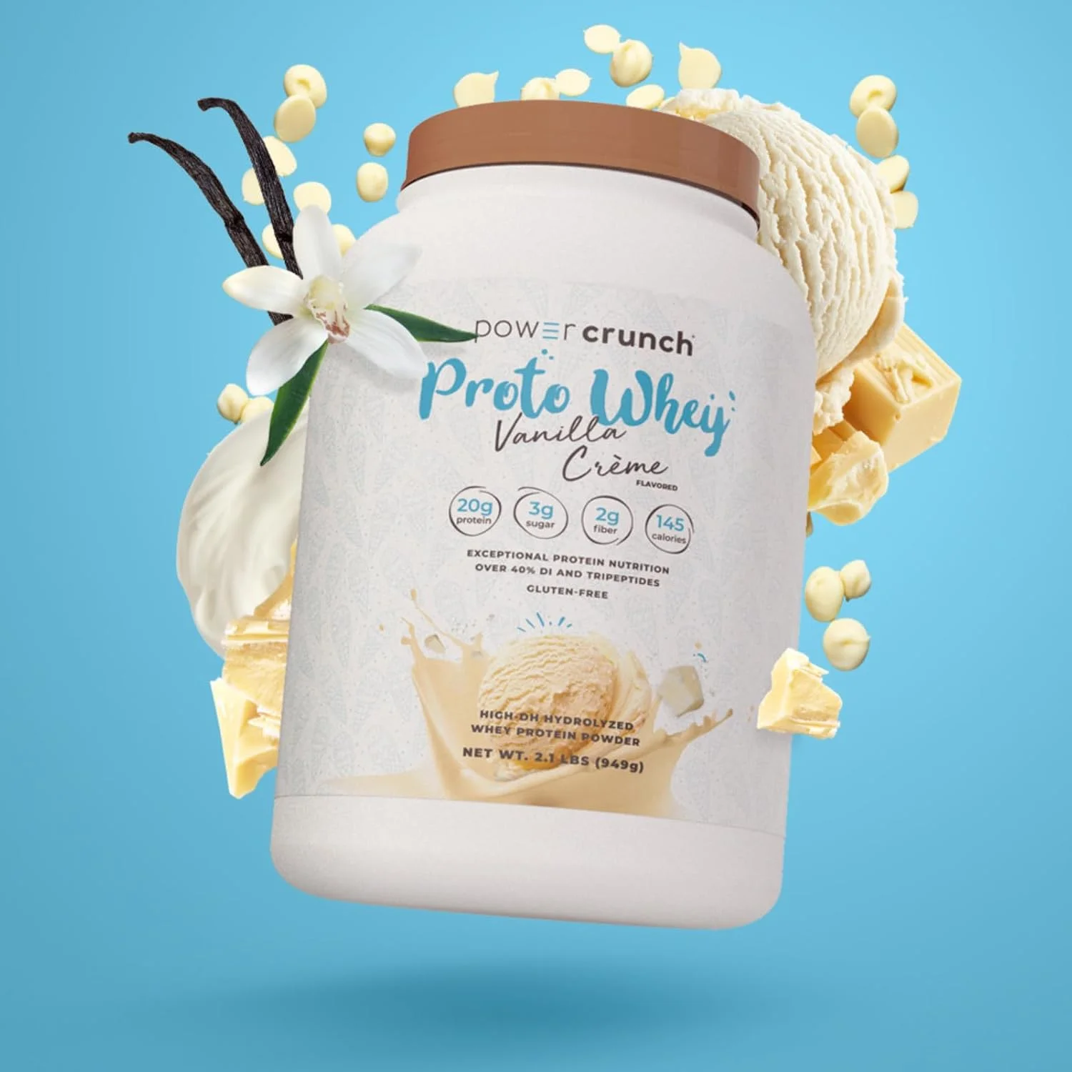 پودر پروتئین وی وانیلی کرم پاور کرانچ Proto Whey، 20 گرم پروتئین، 26 سروینگ، 1 بسته 949 گرمی