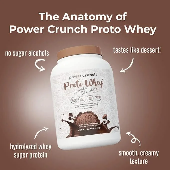 پودر پروتئین وی دابل چاکلت پاور کرانچ Proto Whey، 20 گرم پروتئین، 26 سروینگ، 1 بسته 962 گرمی