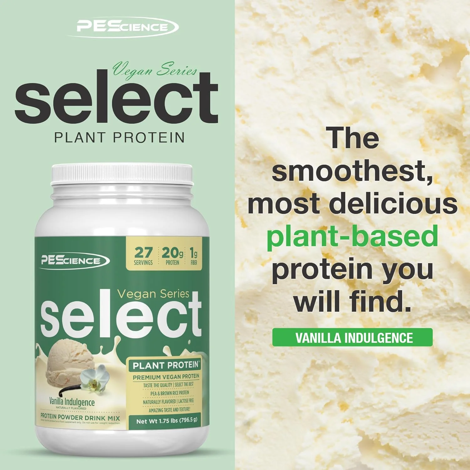 پودر پروتئین گیاهی PEScience Select، پودر پروتئین گیاهی، طعم شگفت انگیز، بافت نرم، ترکیبی از نخود و برنج قهوه ای، بدون لبنیات، بدون لاکتوز، بدون گلوتن - وانیل، 27 سروینگ
