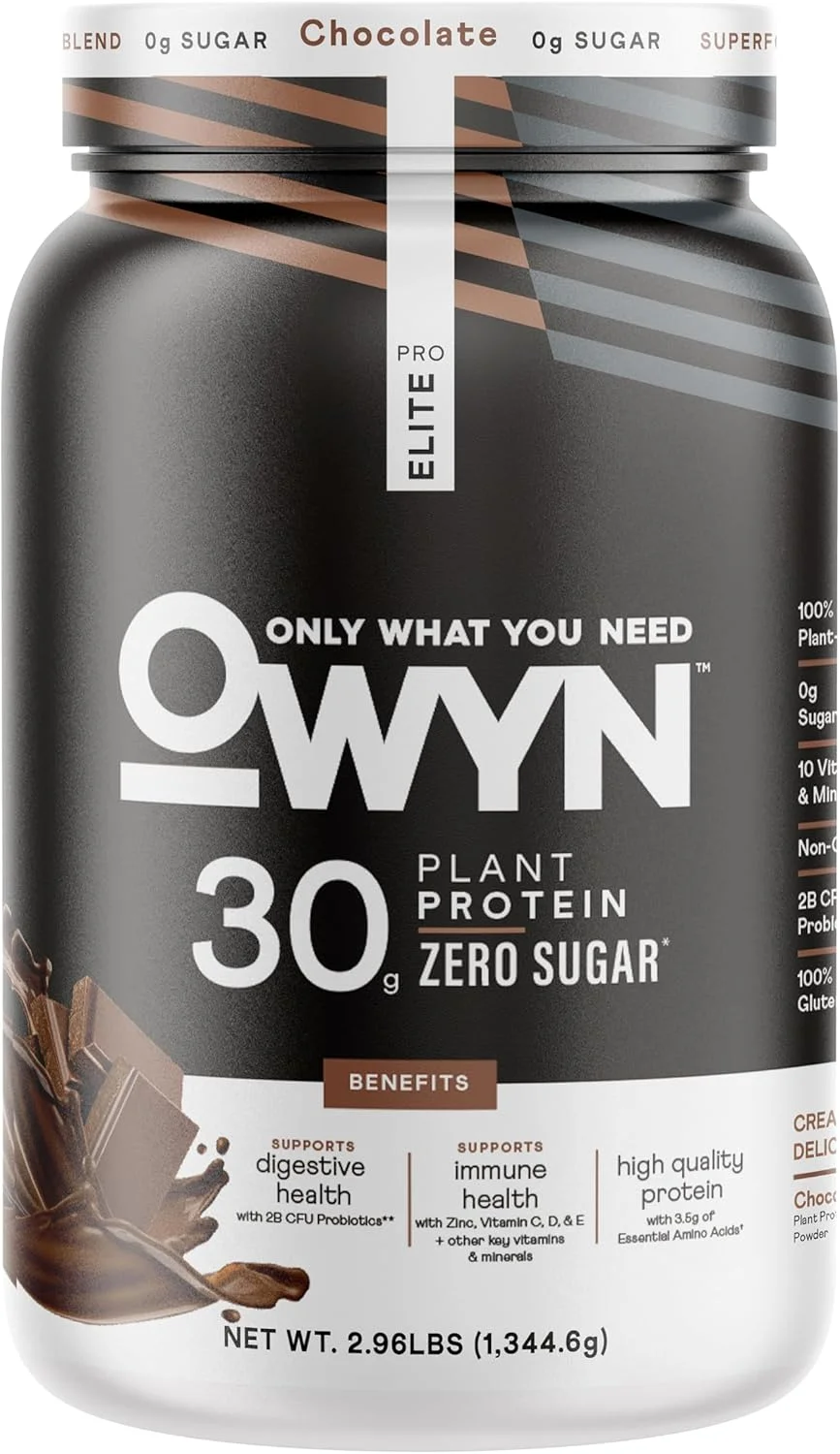 پودر پروتئین گیاهی با پروتئین بالا OWYN Only What You Need Pro Elite Vegan 30 گرمی، بدون شکر (شکلات تلخ، 2.9 پوند)